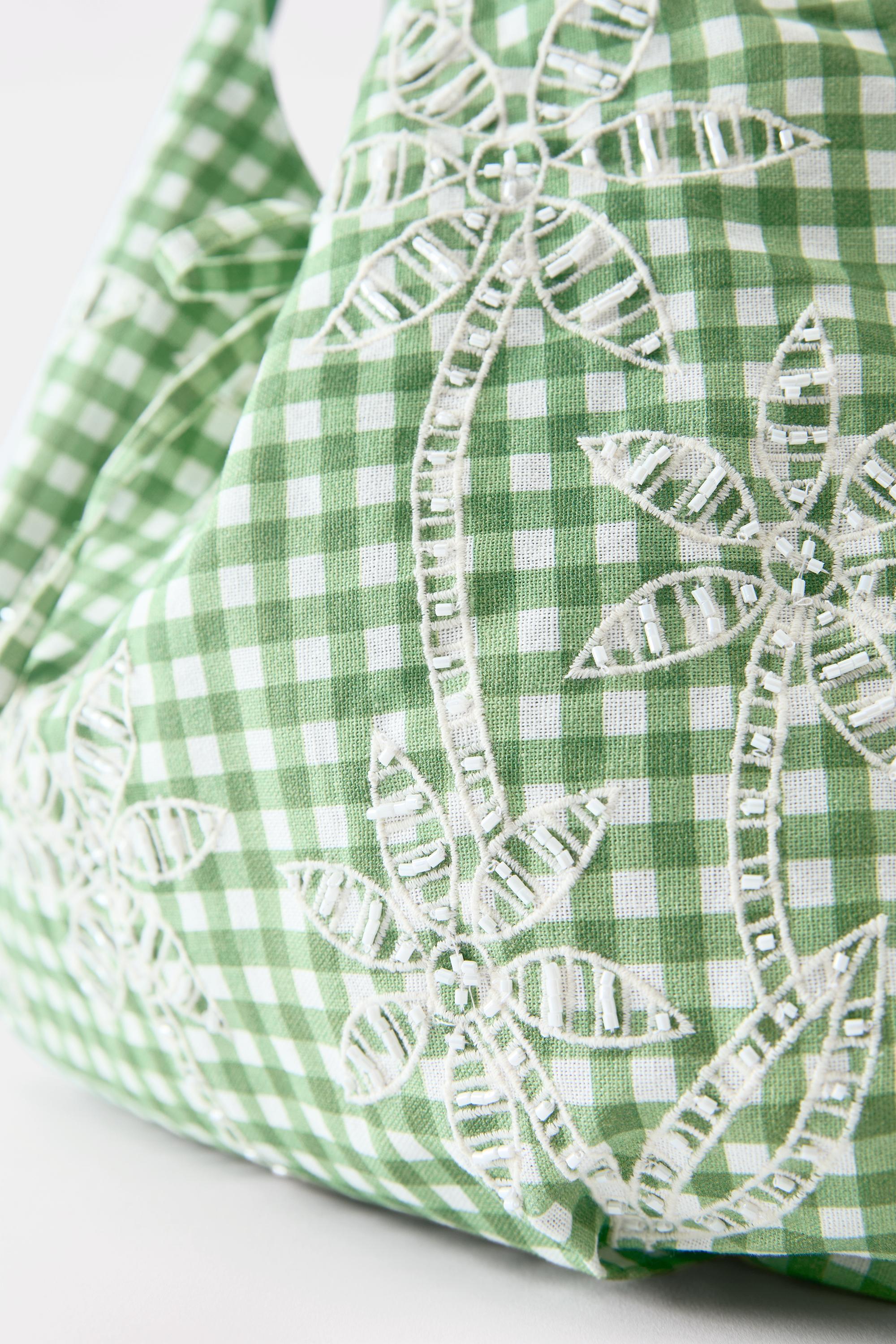 Palm tree gingham tote bag — Green