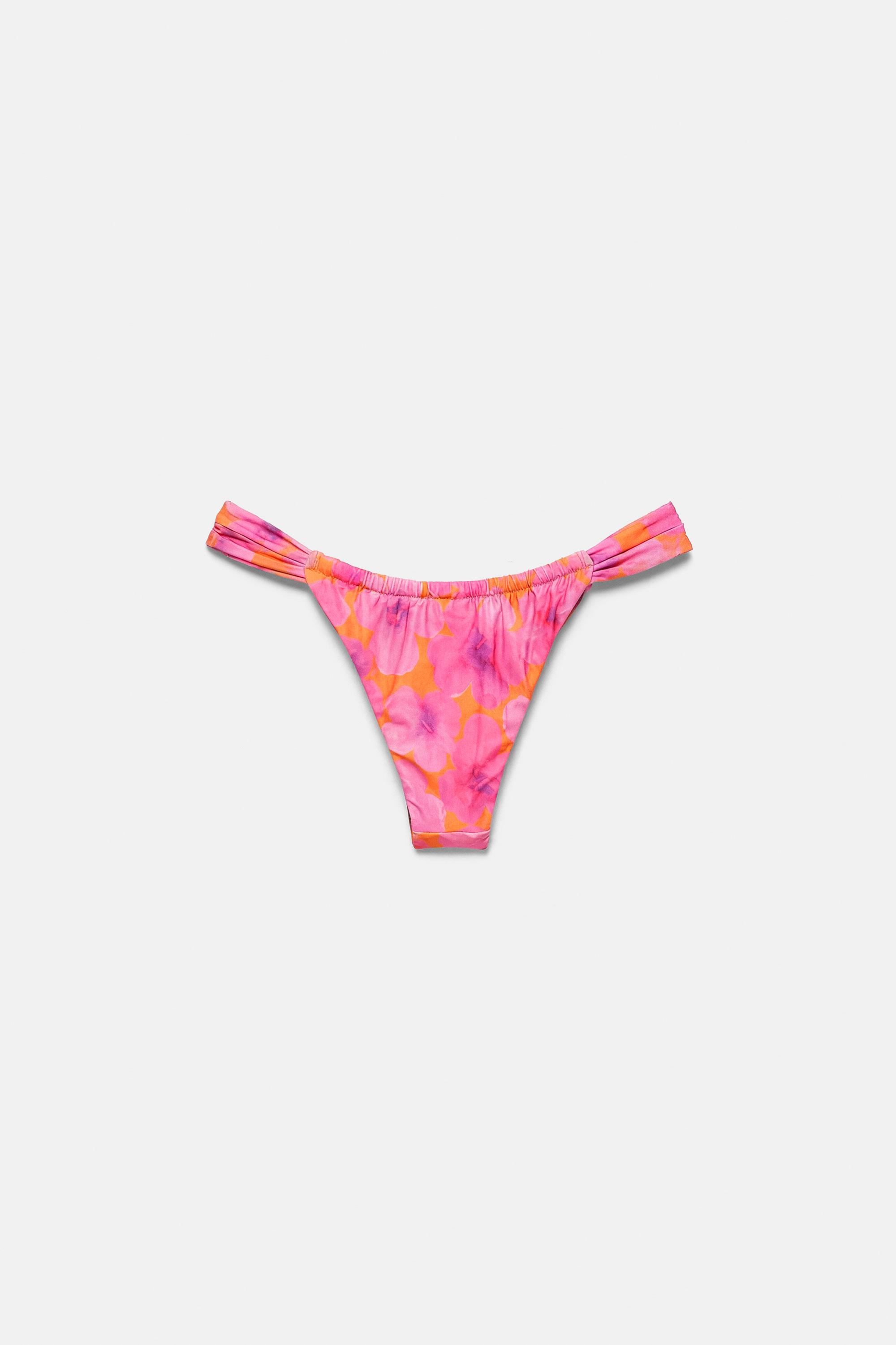 Floral bikini bottoms with gathered detail — Fuchsia