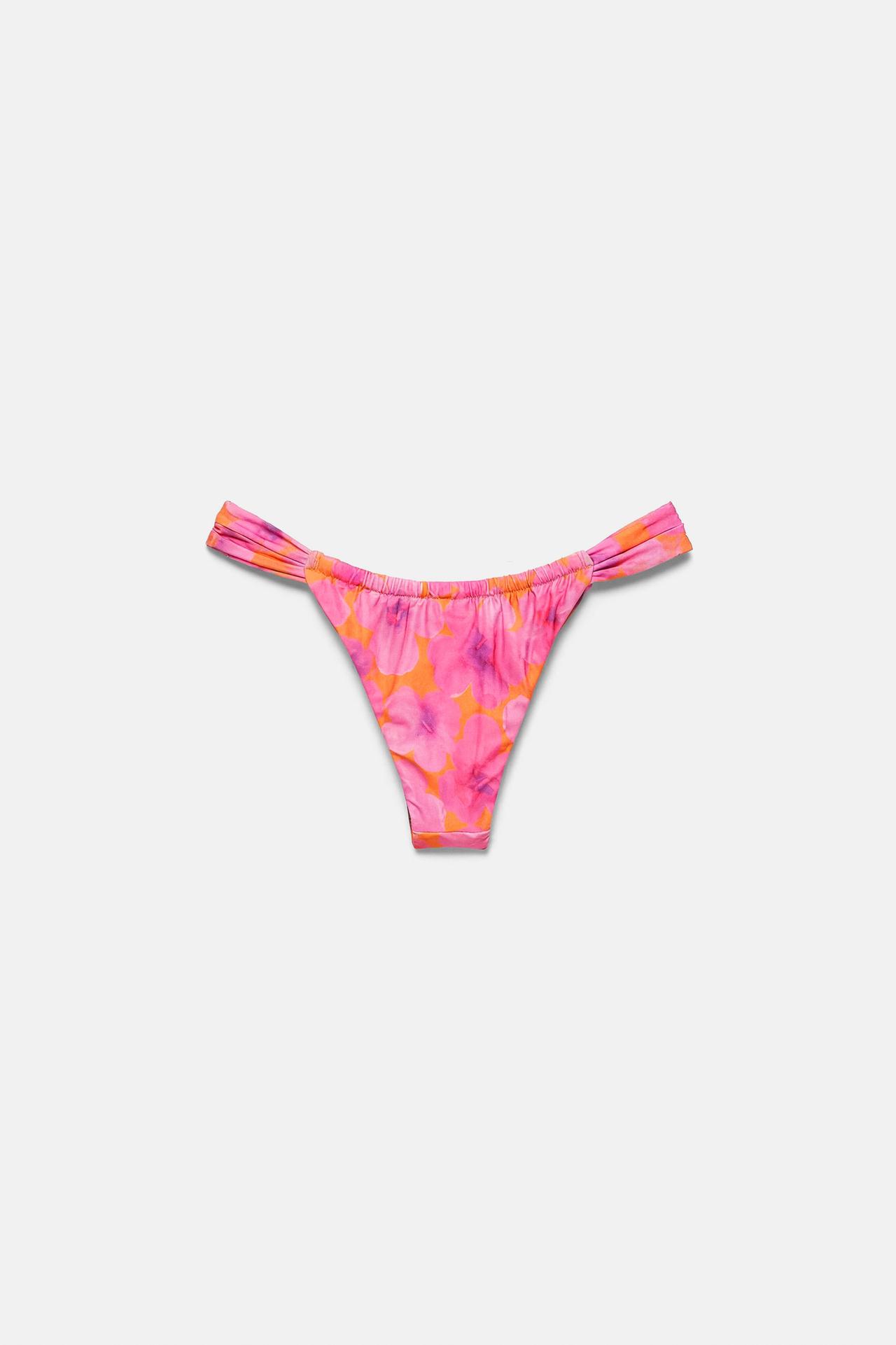 Floral bikini bottoms with gathered detail — Fuchsia