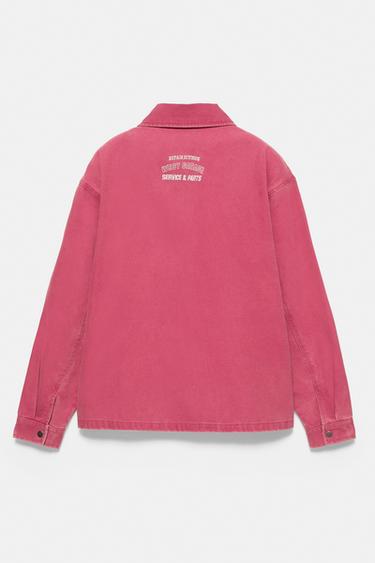 Patch zip-up overshirt — Medium red 7