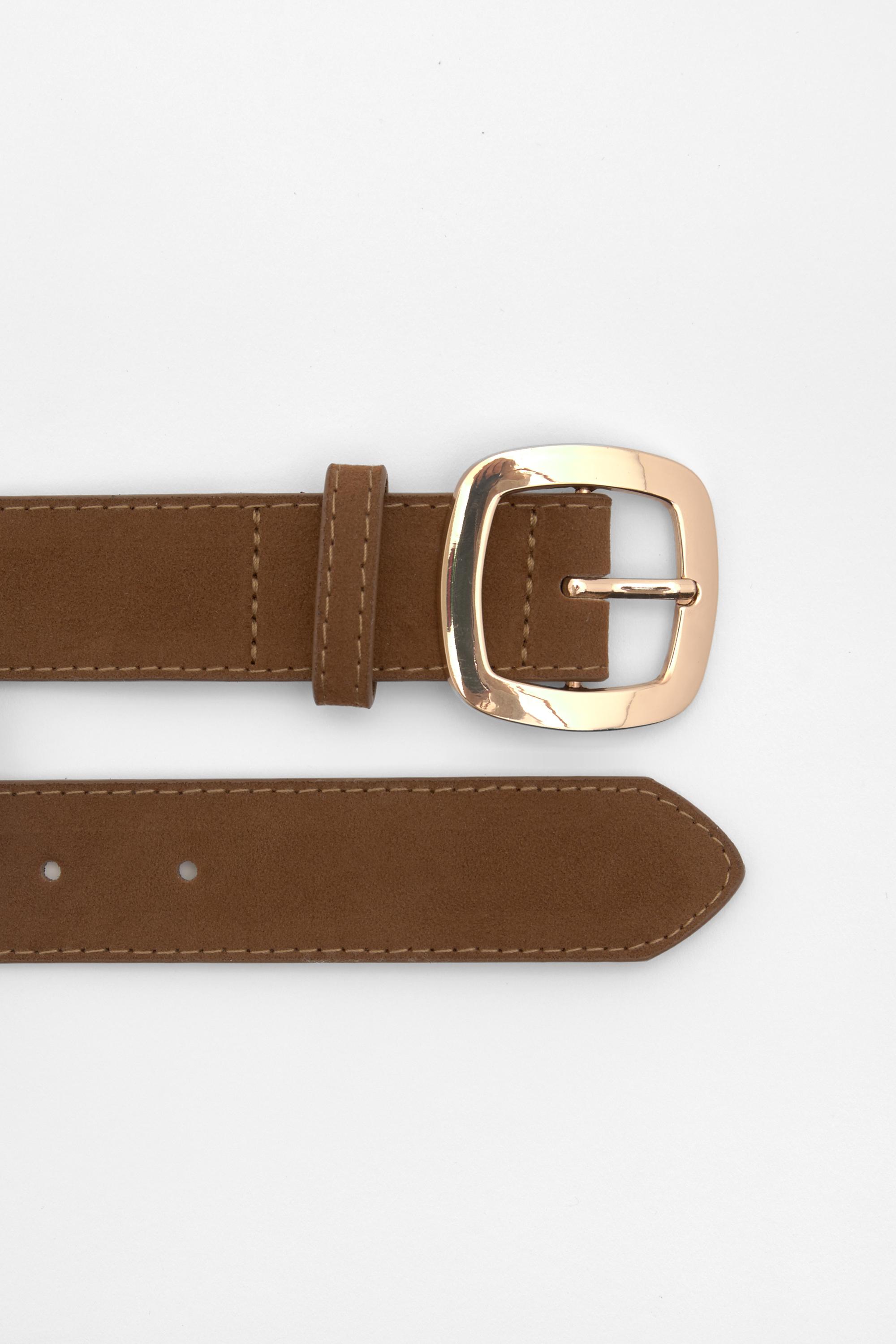 Faux suede belt with rounded buckle — Brown