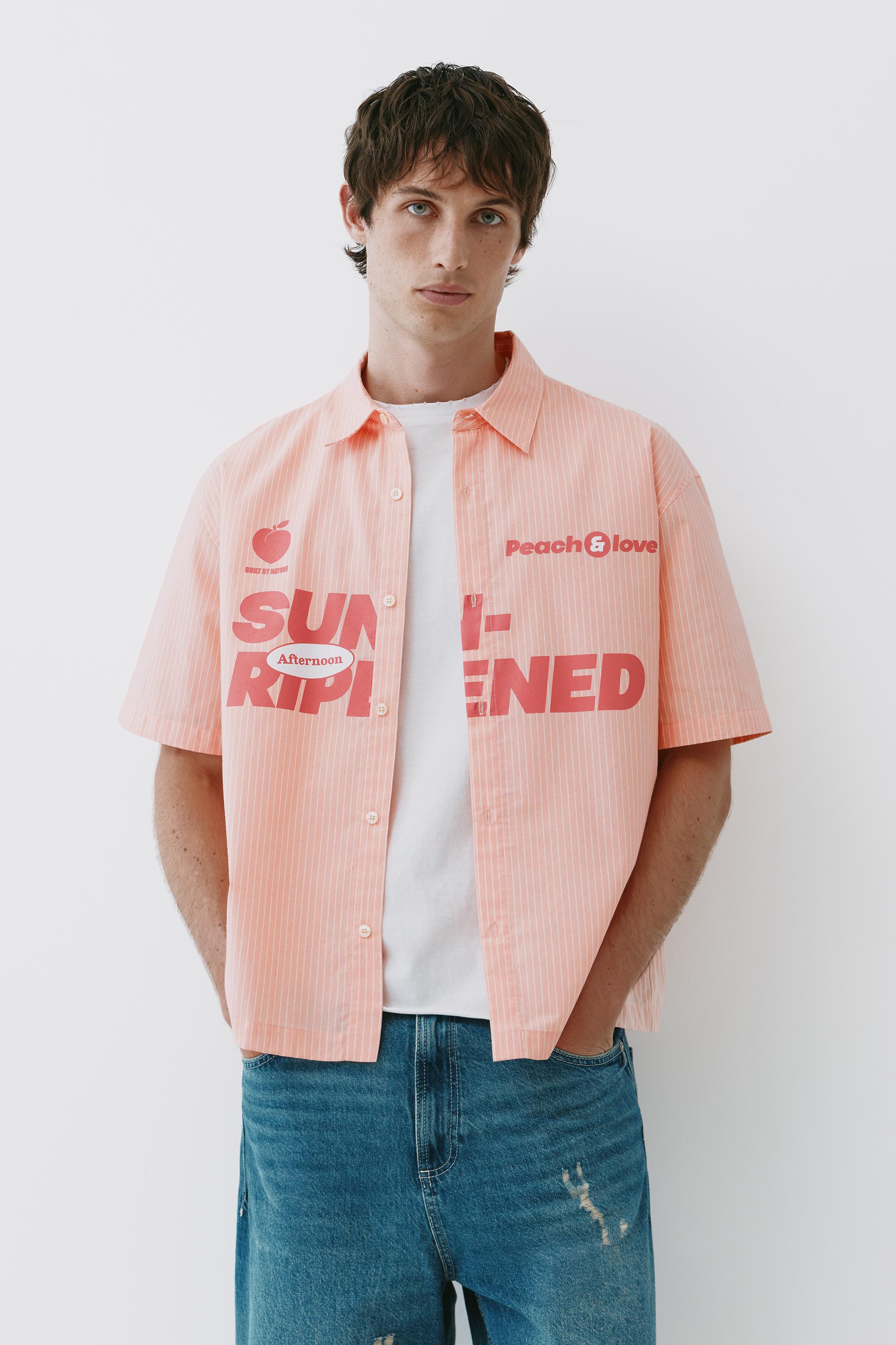 Peach striped graphic shirt — Chalk pink