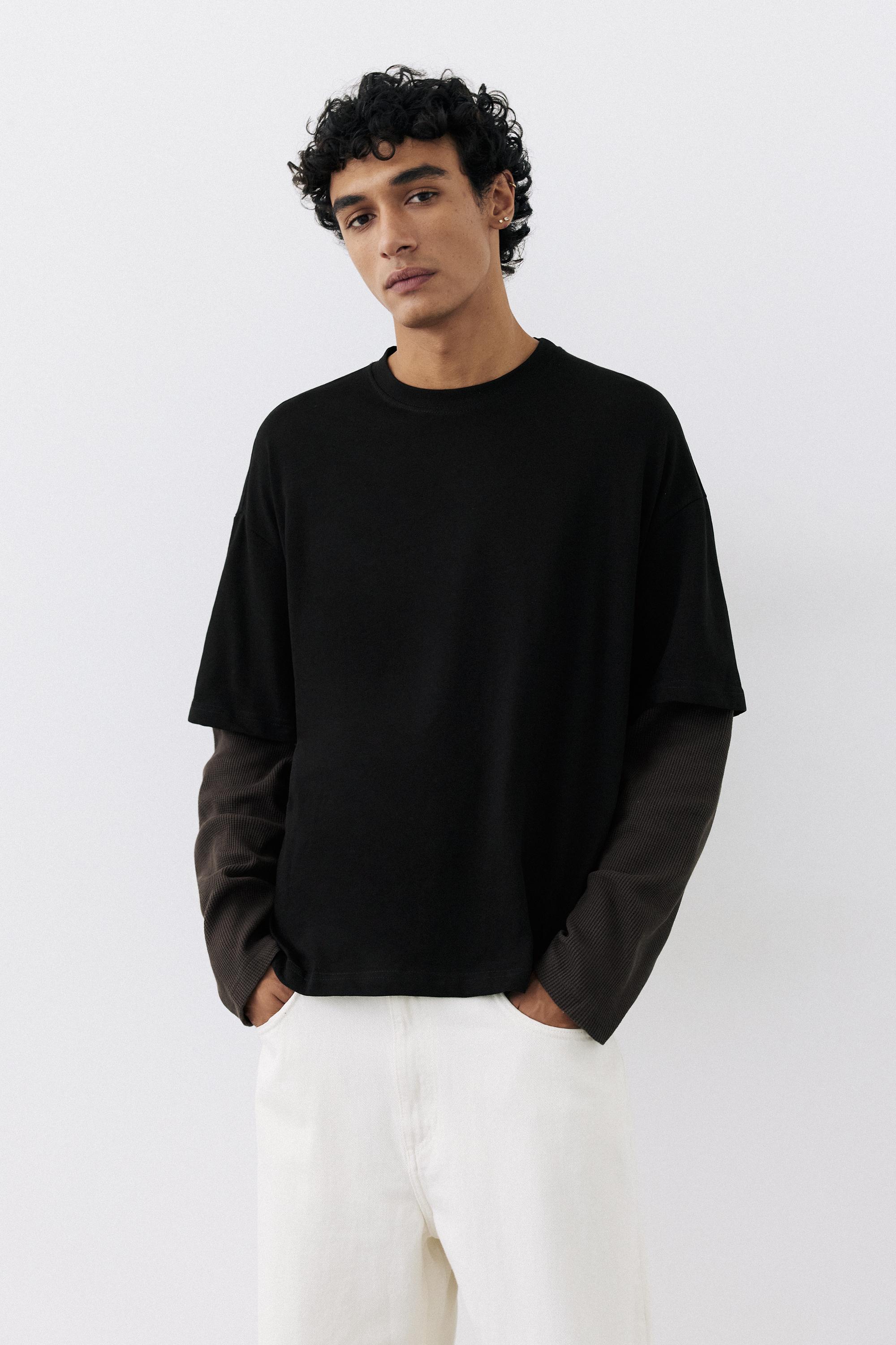 Double-layer long sleeve T-shirt — Black