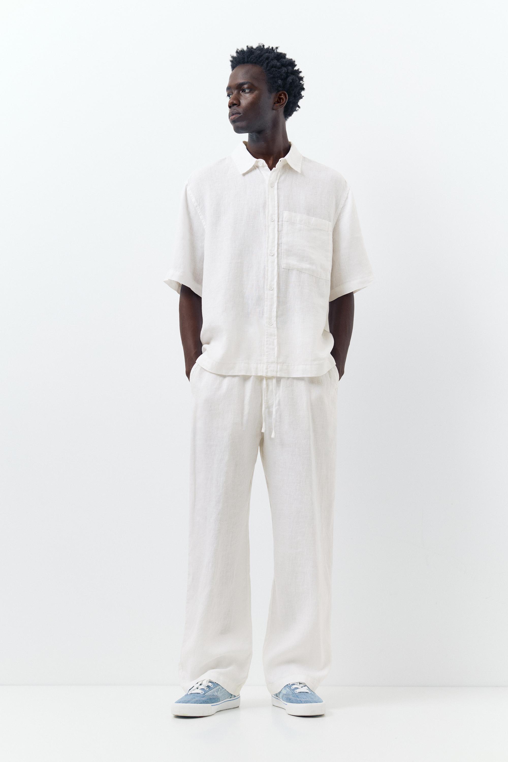 100% linen short sleeve shirt — Off white