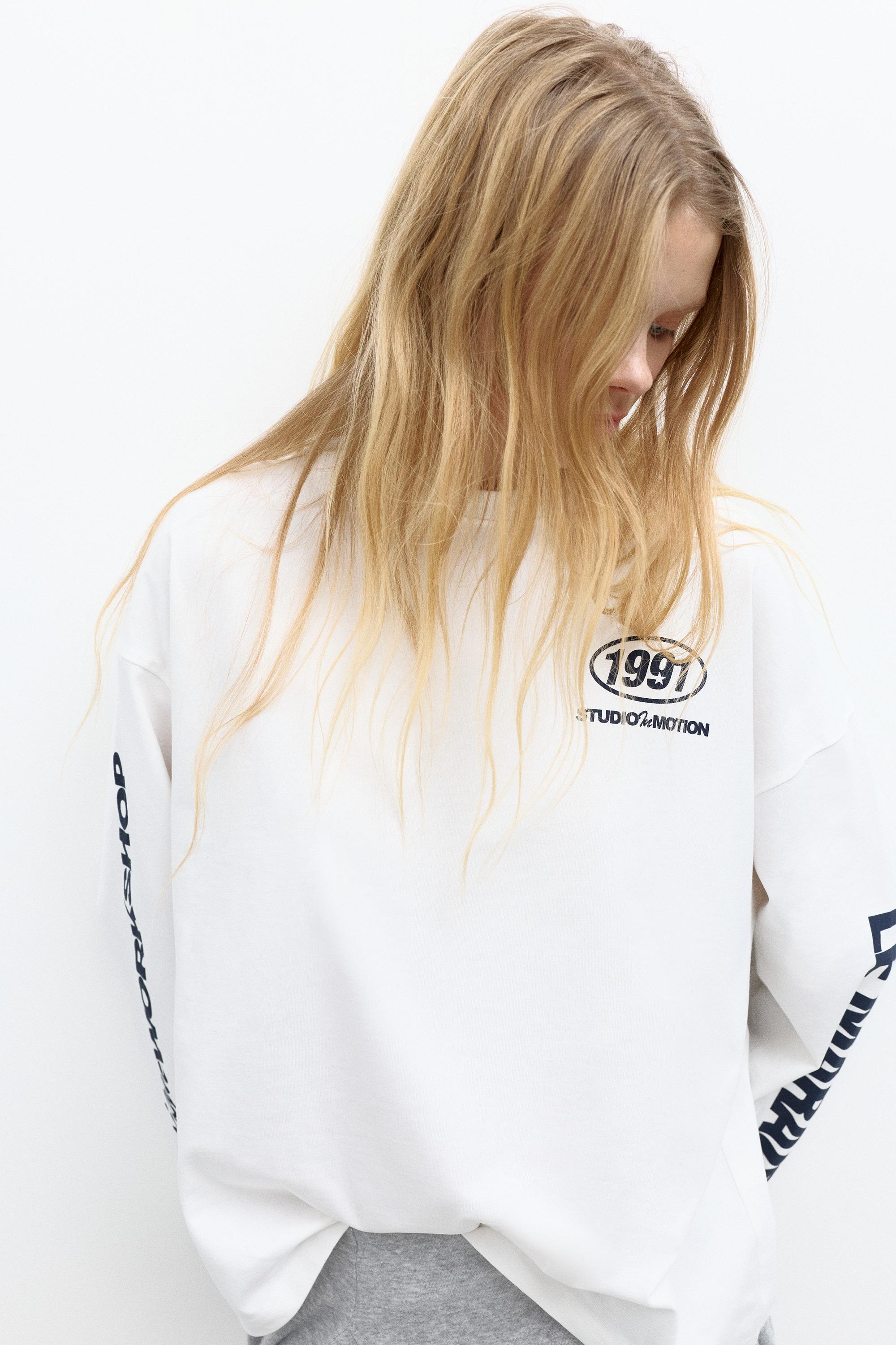 Uzun kollu grafik baskılı tişört - Görsel 3