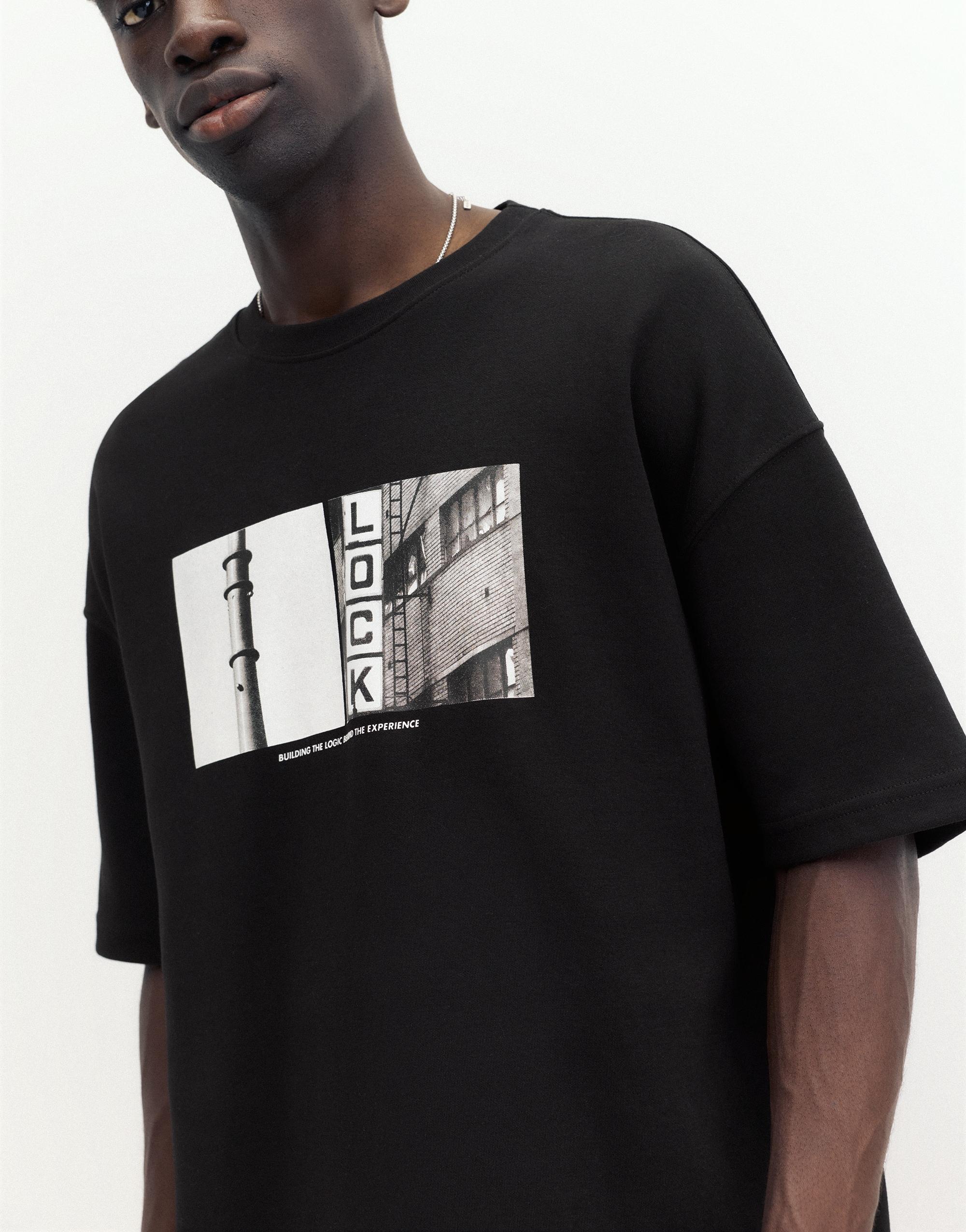 Short sleeve photographic sweatshirt — Black