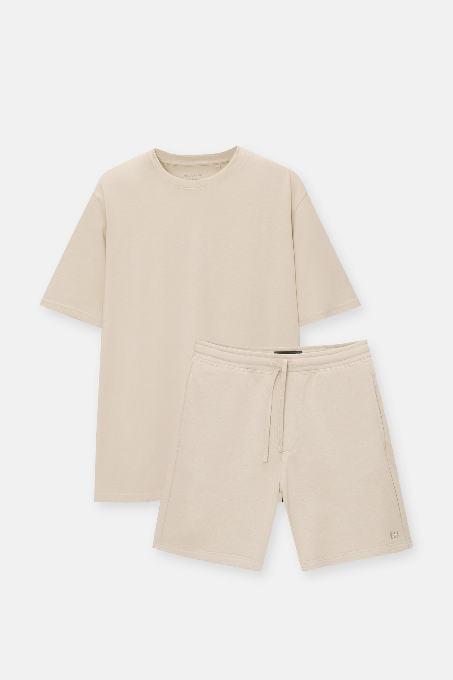 Pack of Bermuda jogger shorts and T-shirt — Sand