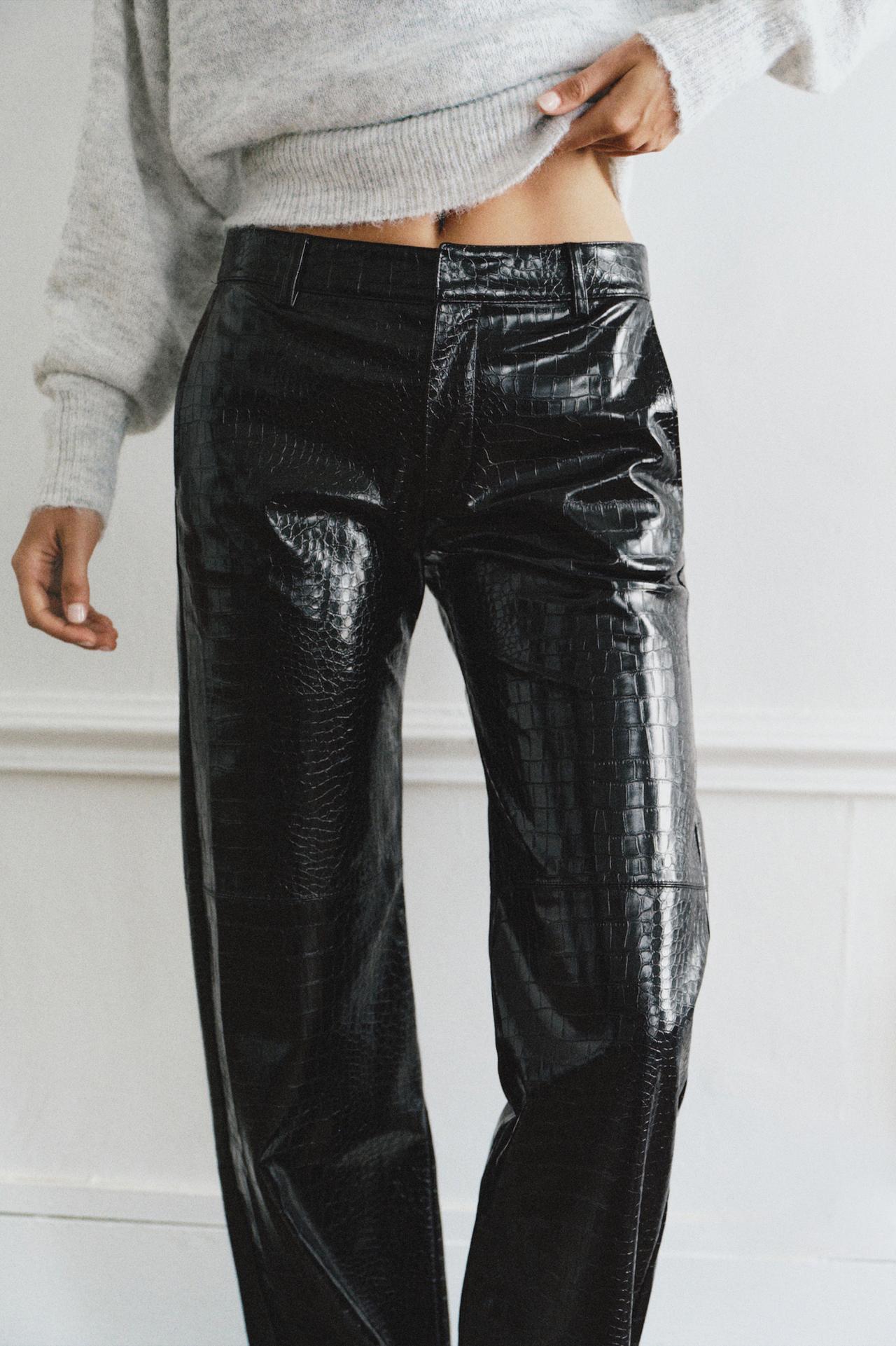 Crocodile leather effect trousers — Black
