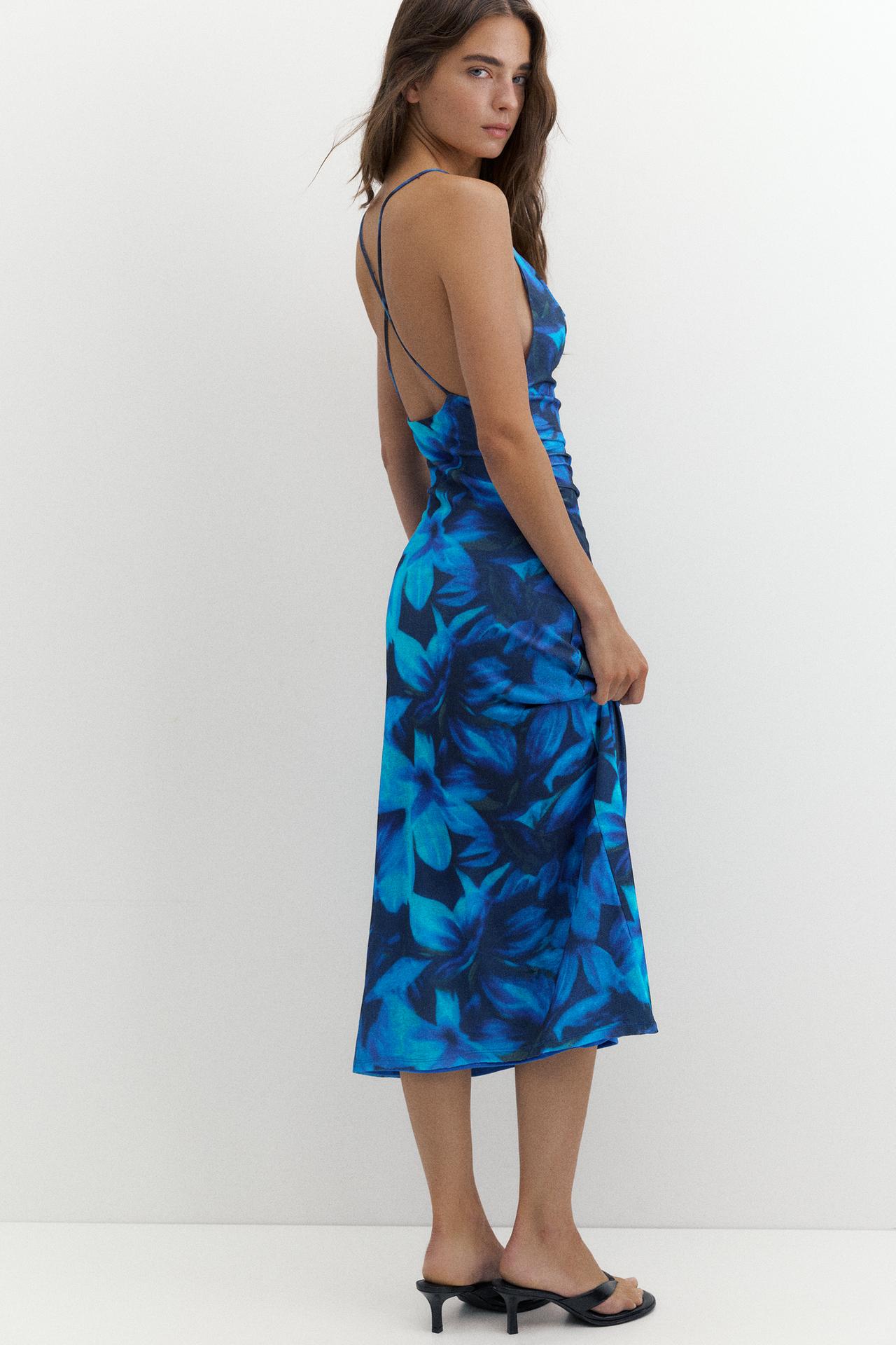 Floral strappy midi dress — Deep blue
