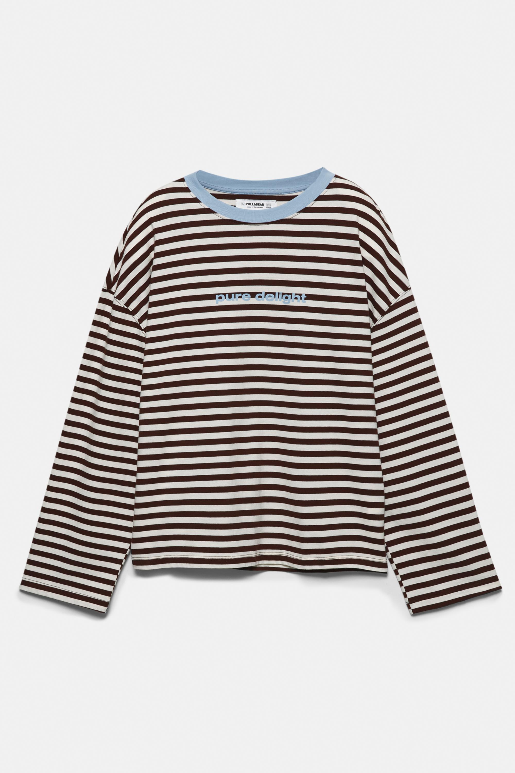 Striped T-shirt with rib and slogan