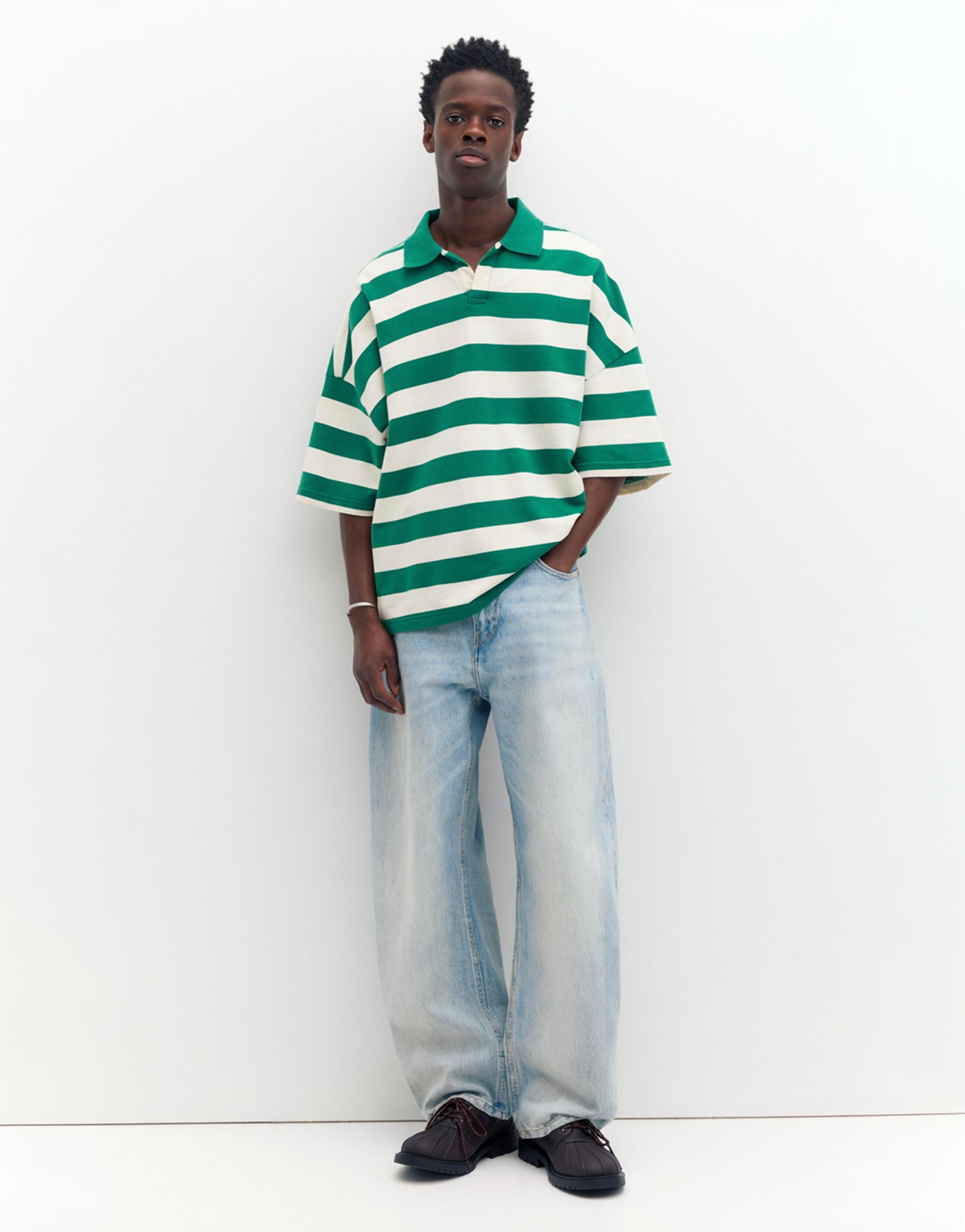 Çizgili boxy polo t-shirt - Görsel 15