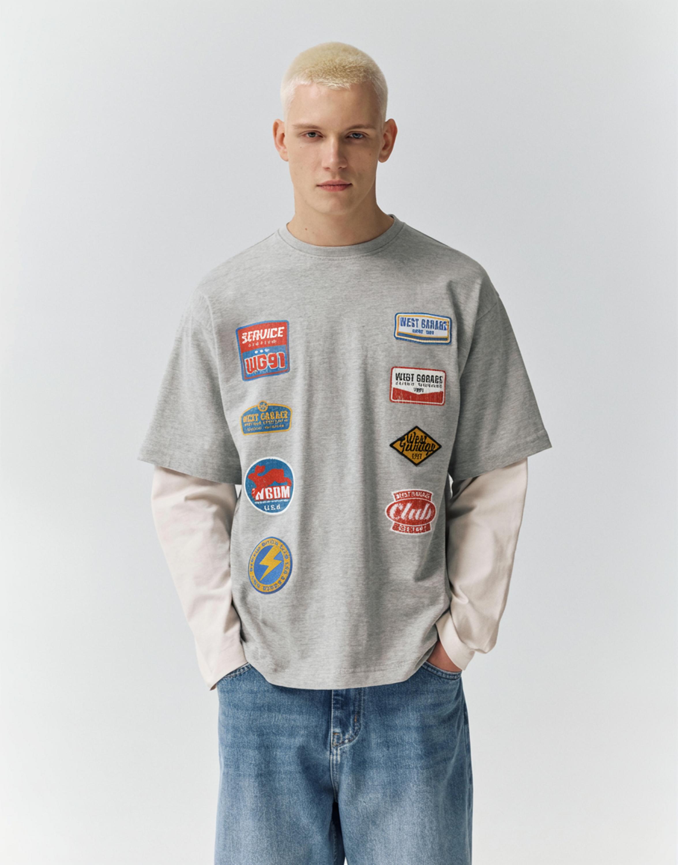 Çift kollu yama detaylı t-shirt - Görsel 8