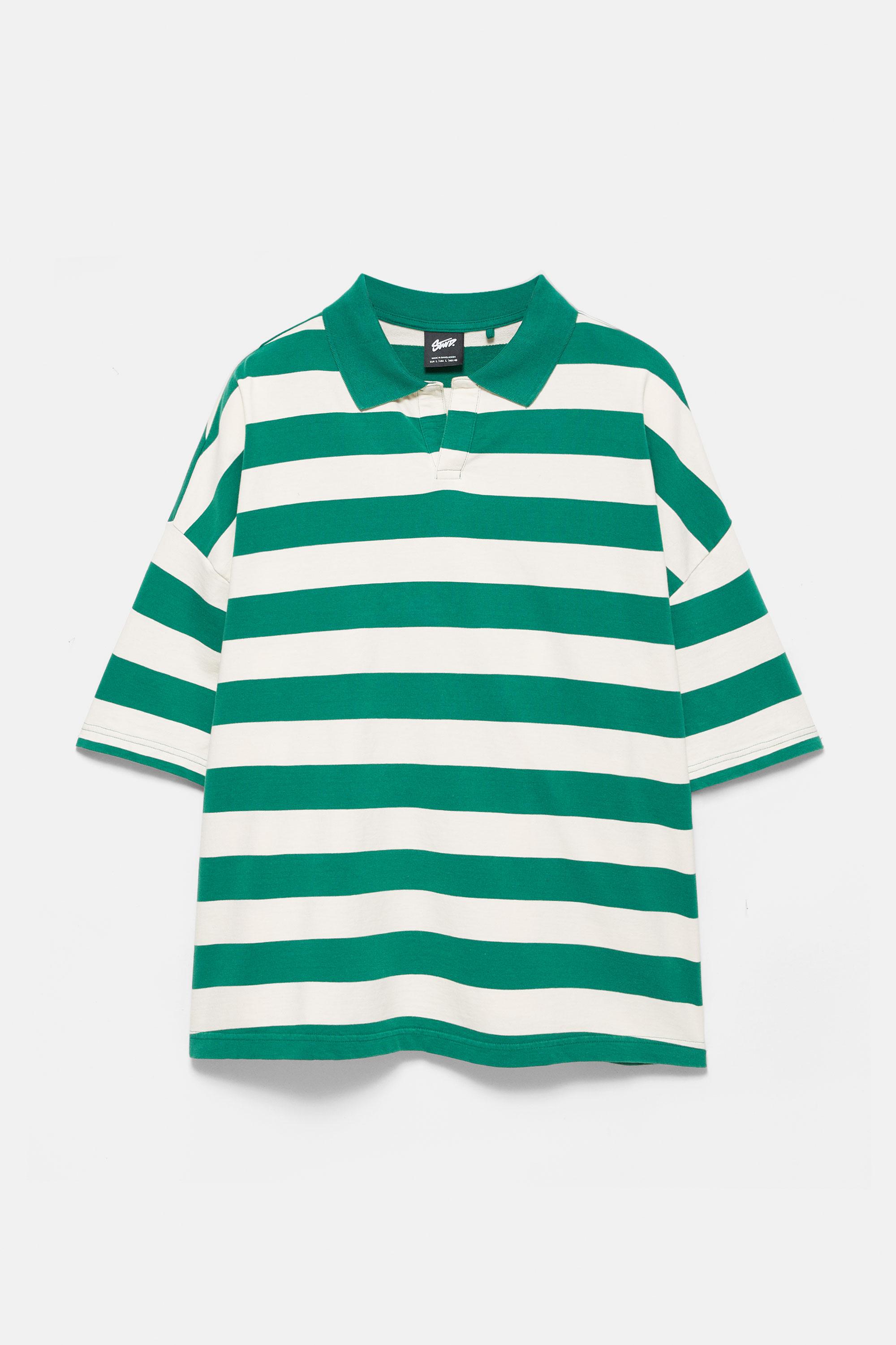 Çizgili boxy polo t-shirt - Görsel 6