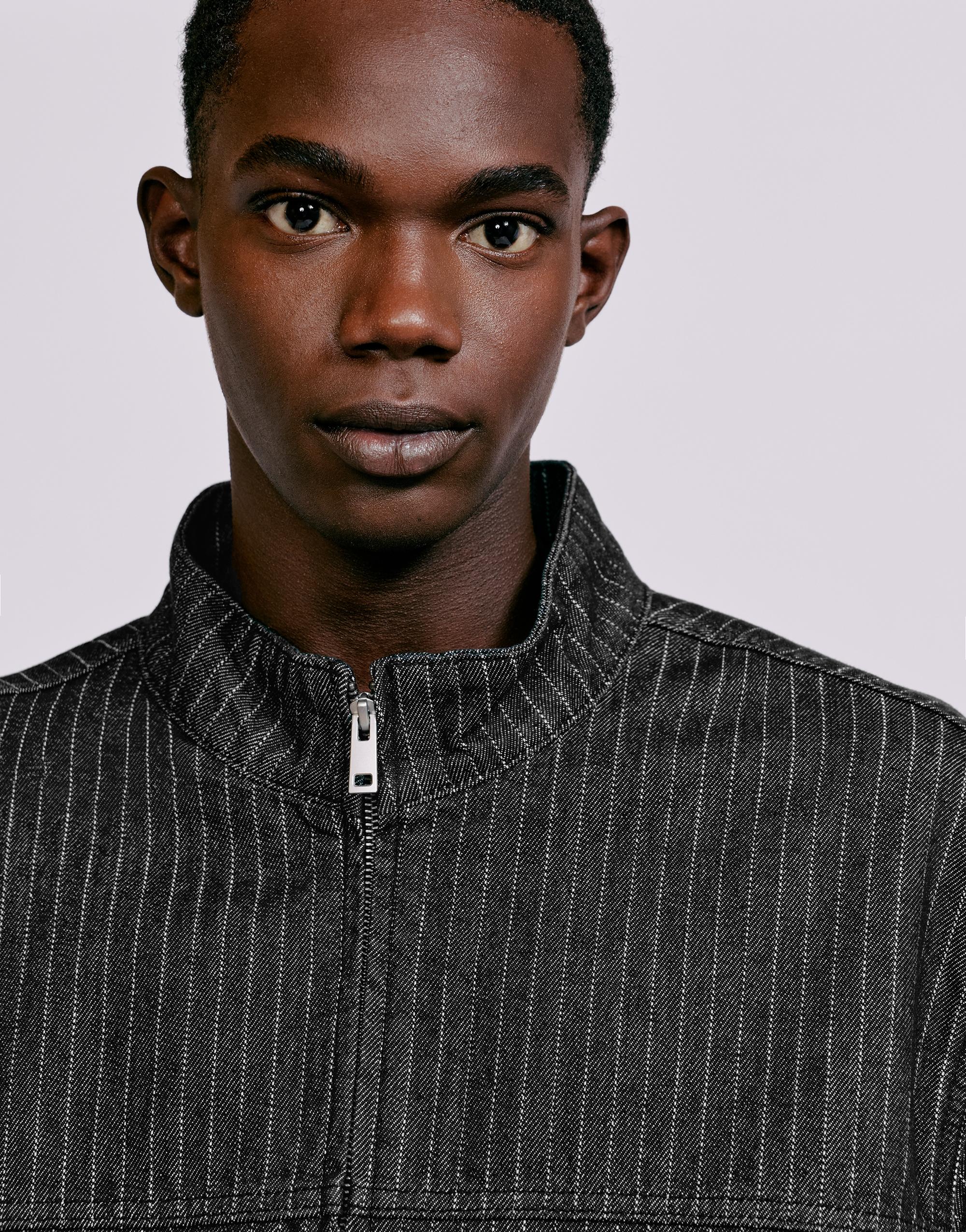 Striped denim jacket — Black