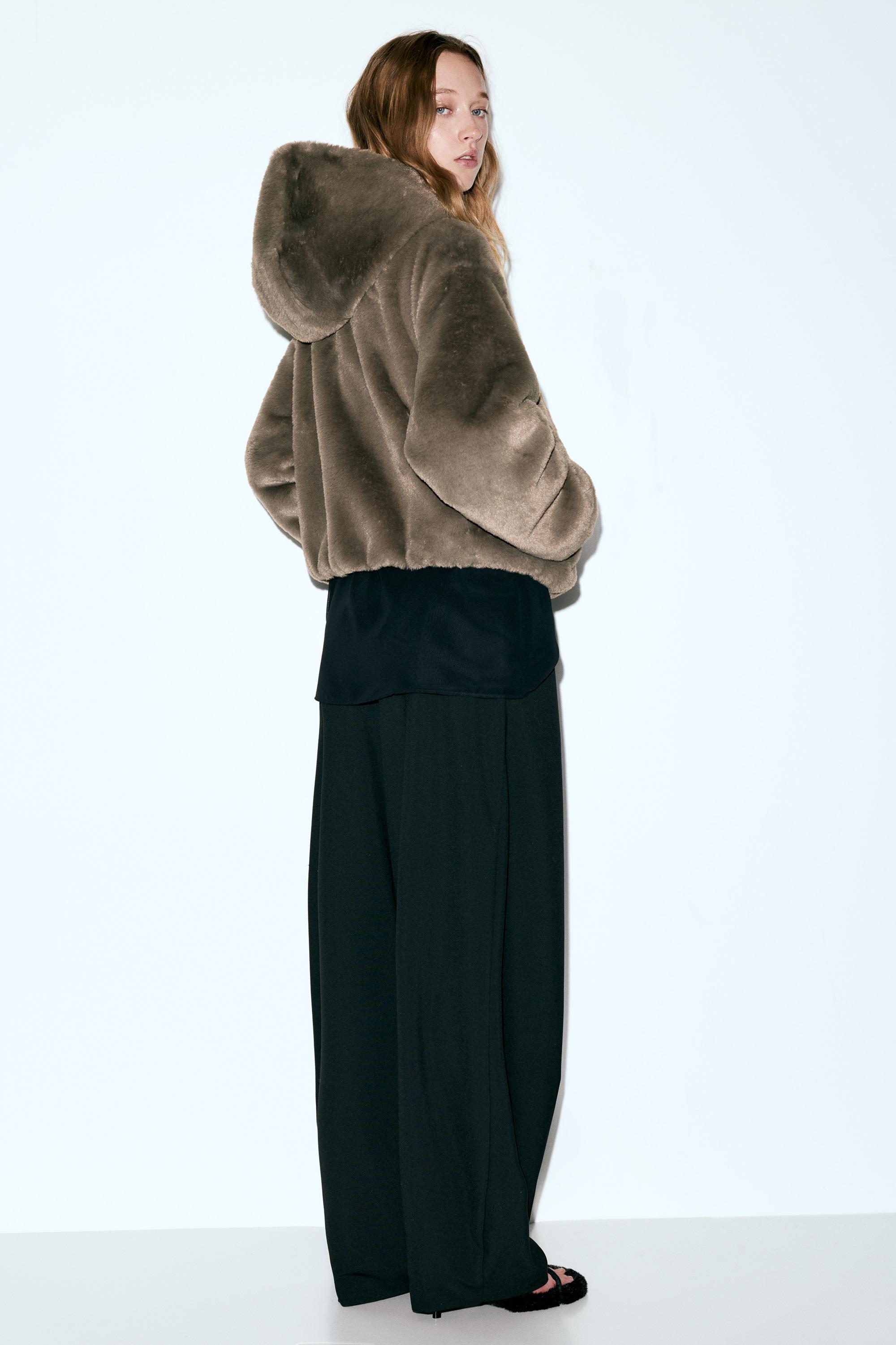 Kapüşonlu suni kürk ceket - Görsel 17