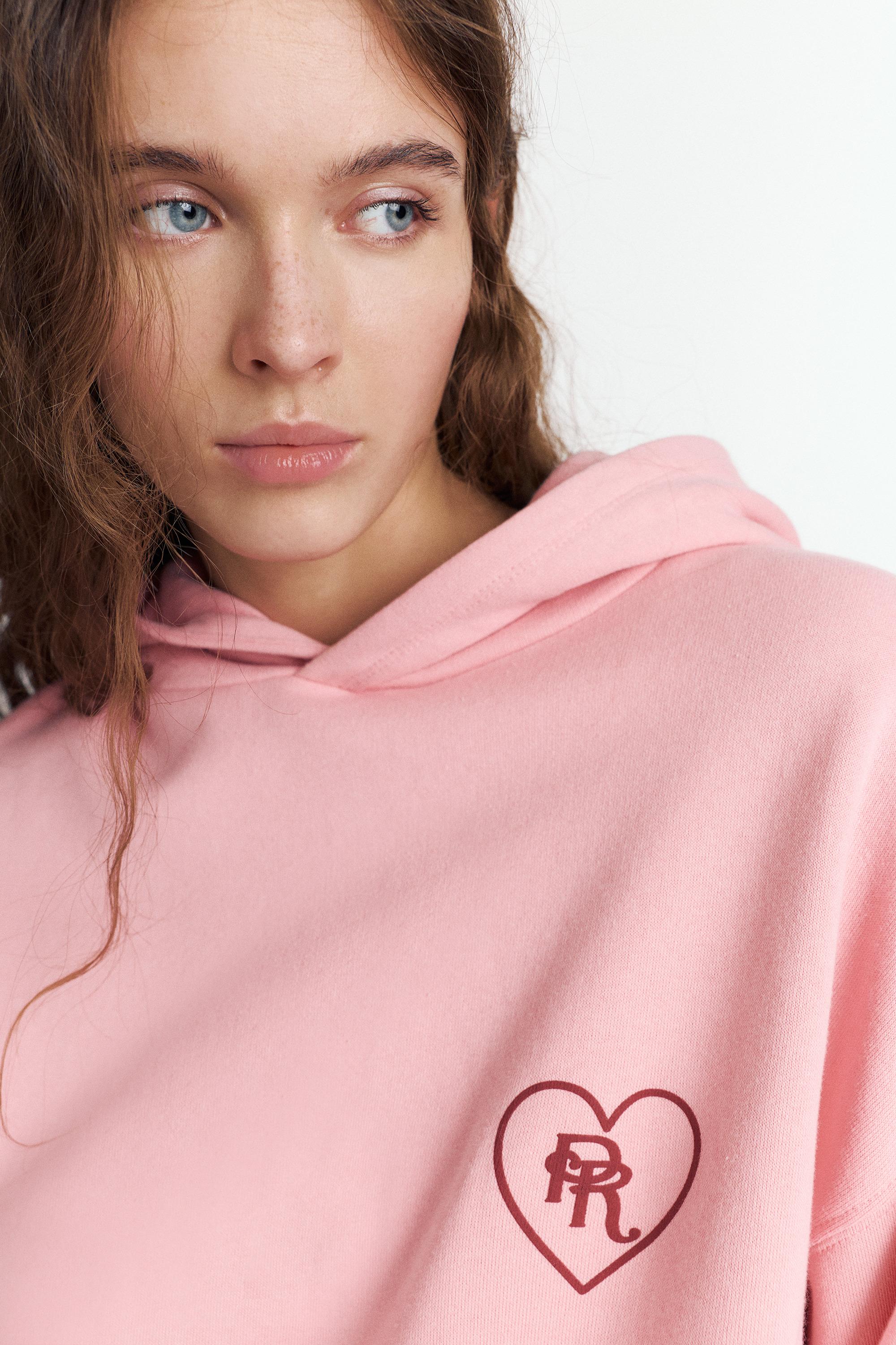 Kalp grafik baskılı kapüşonlu sweatshirt - Görsel 6