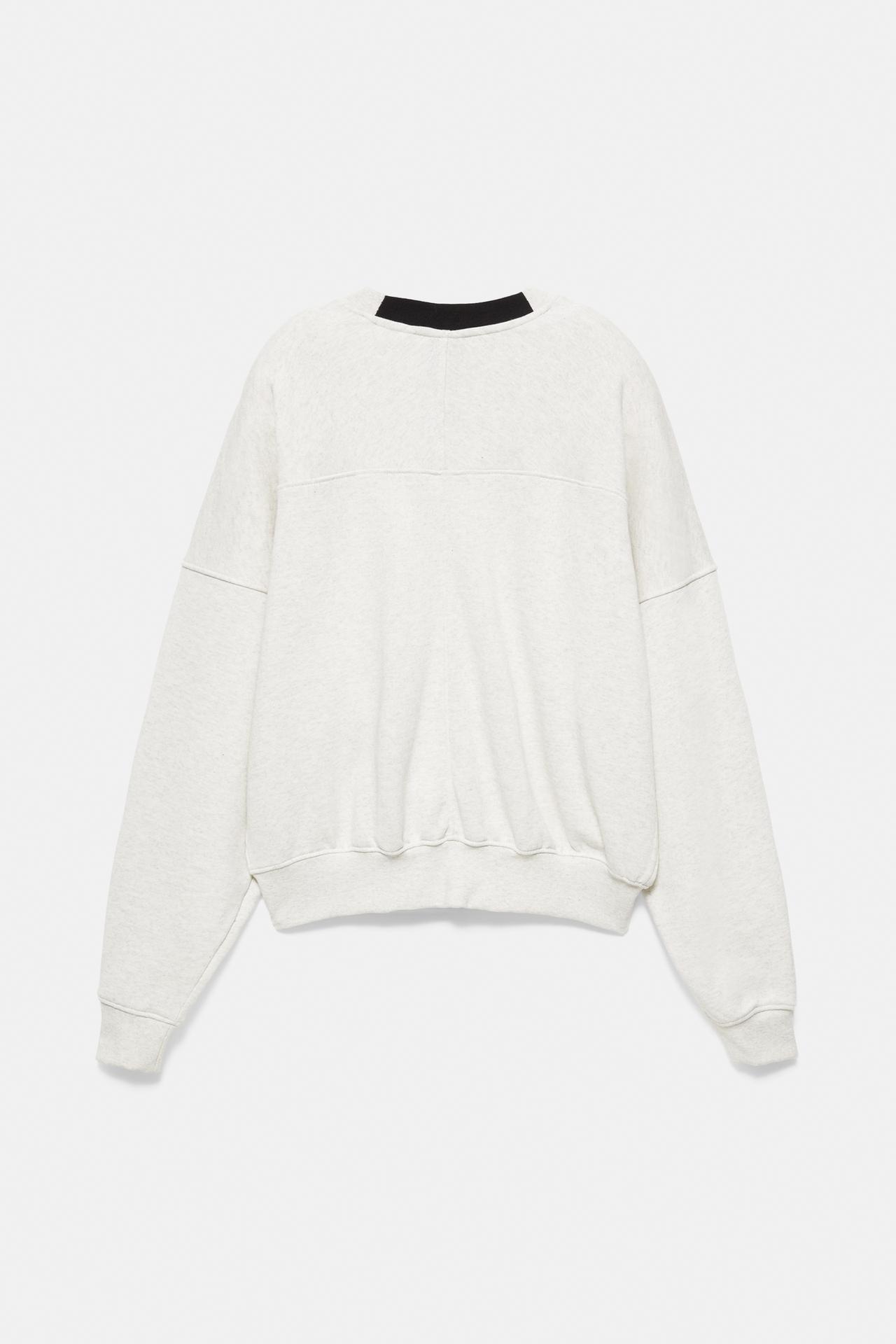 Contrast rib round neck sweatshirt — Grey marl