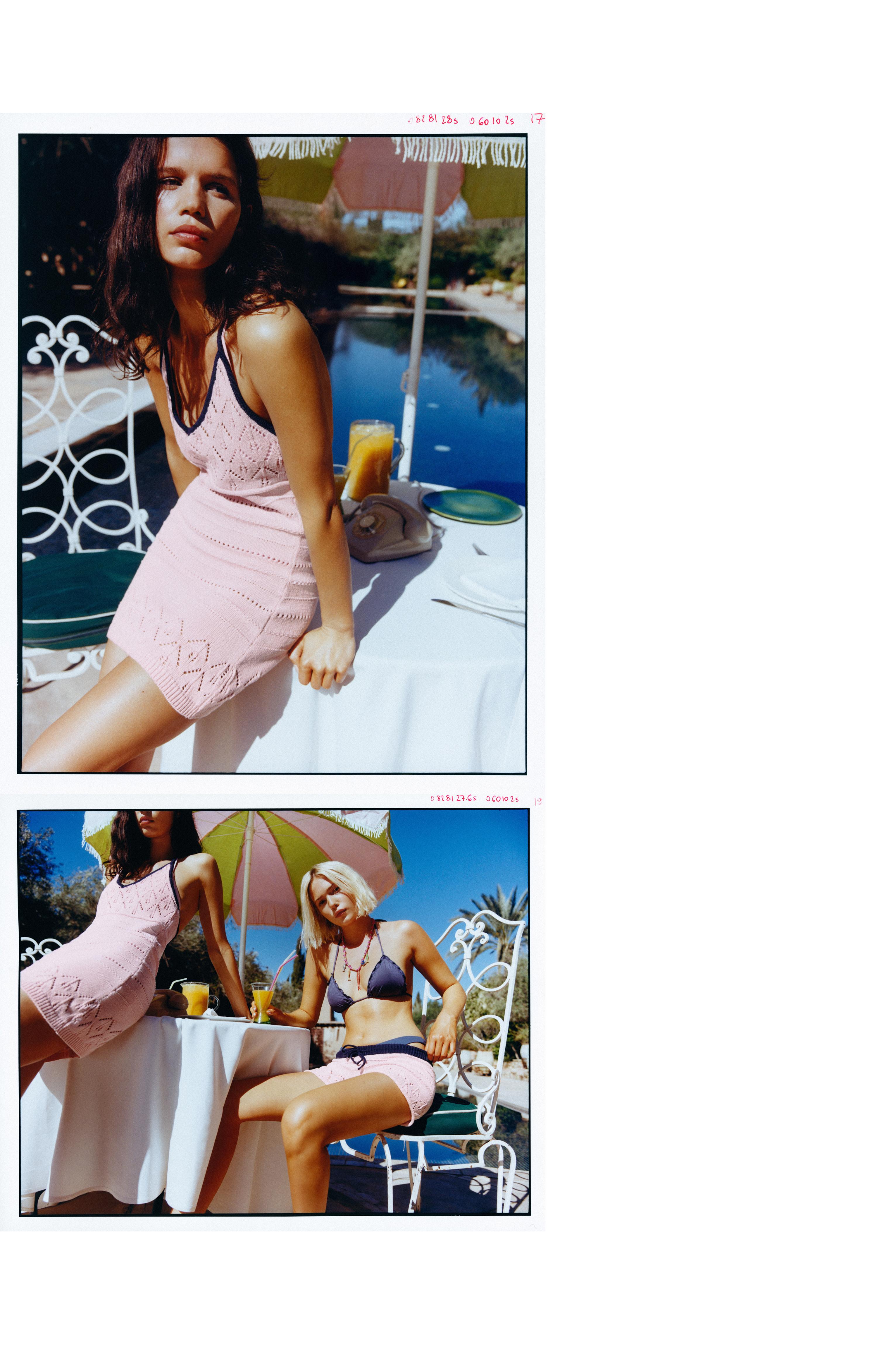 Halter neck crochet knit dress — Pink