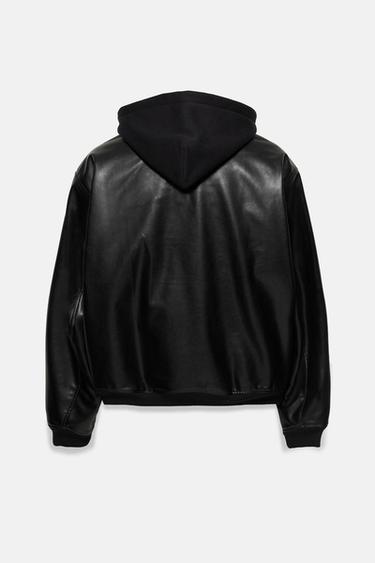 Leather effect jacket with combined hood — Black 3