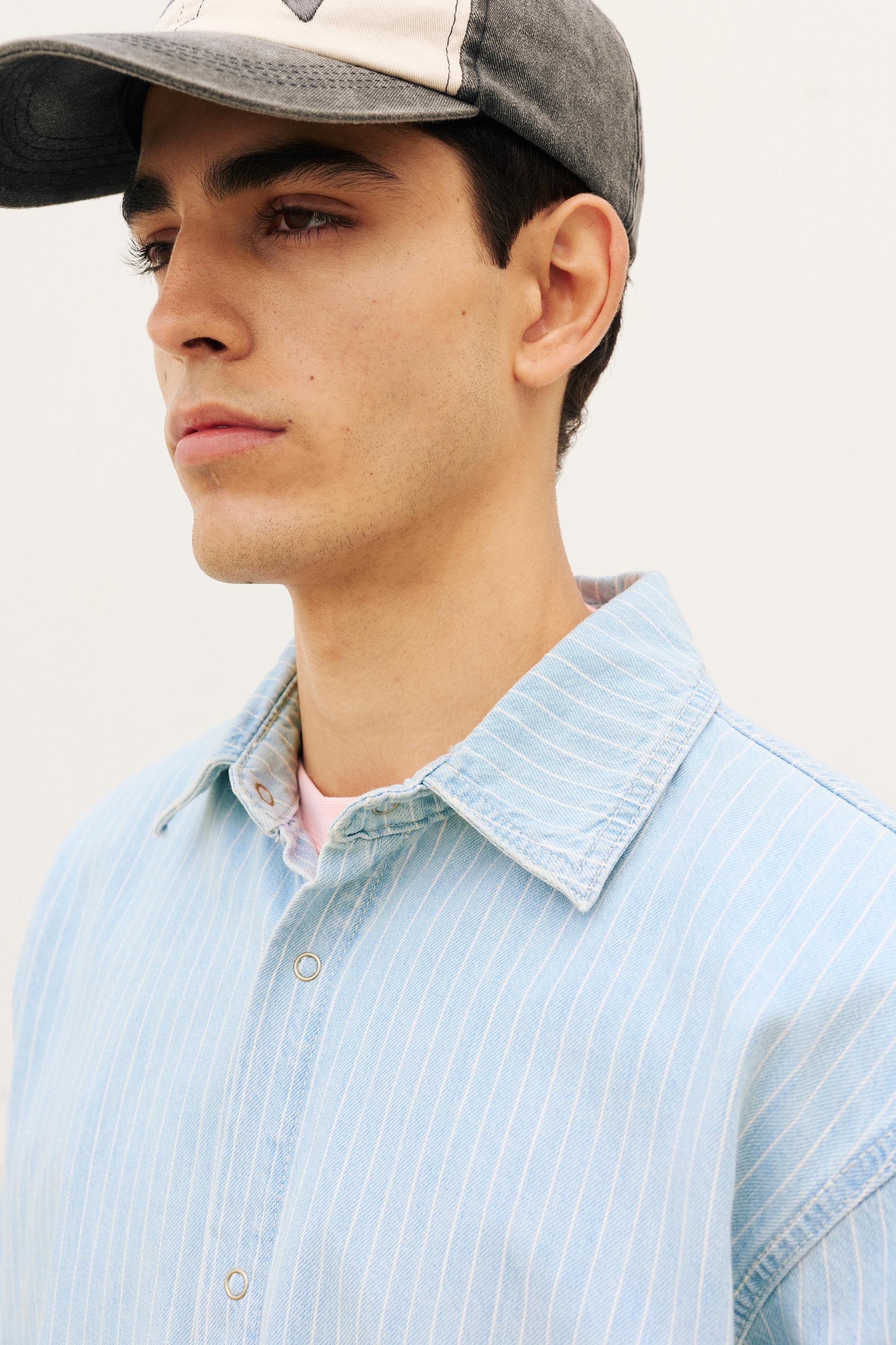 Denim striped short sleeve shirt — Pale indigo