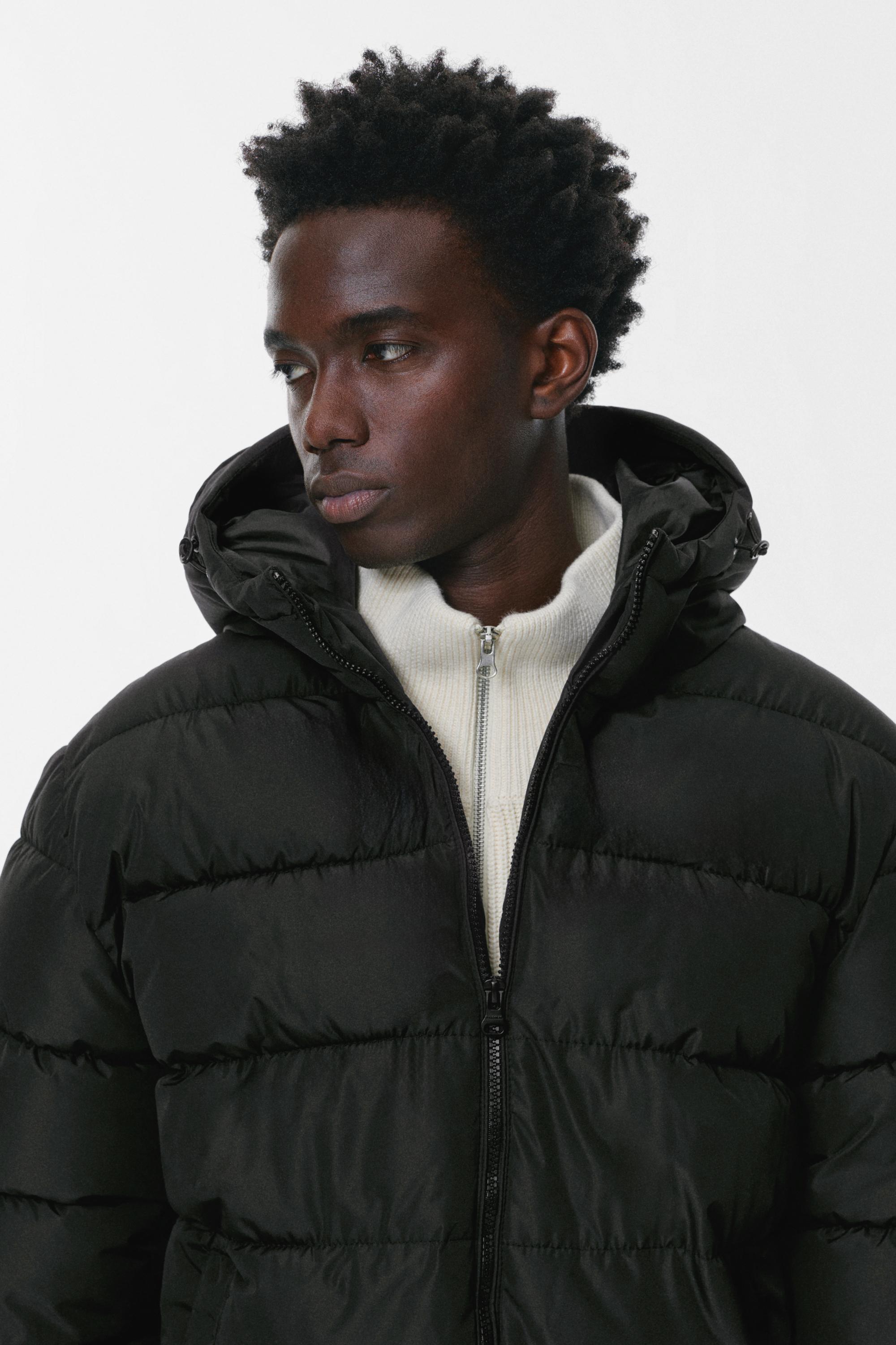 Lightweight puffer jacket with hood — Black