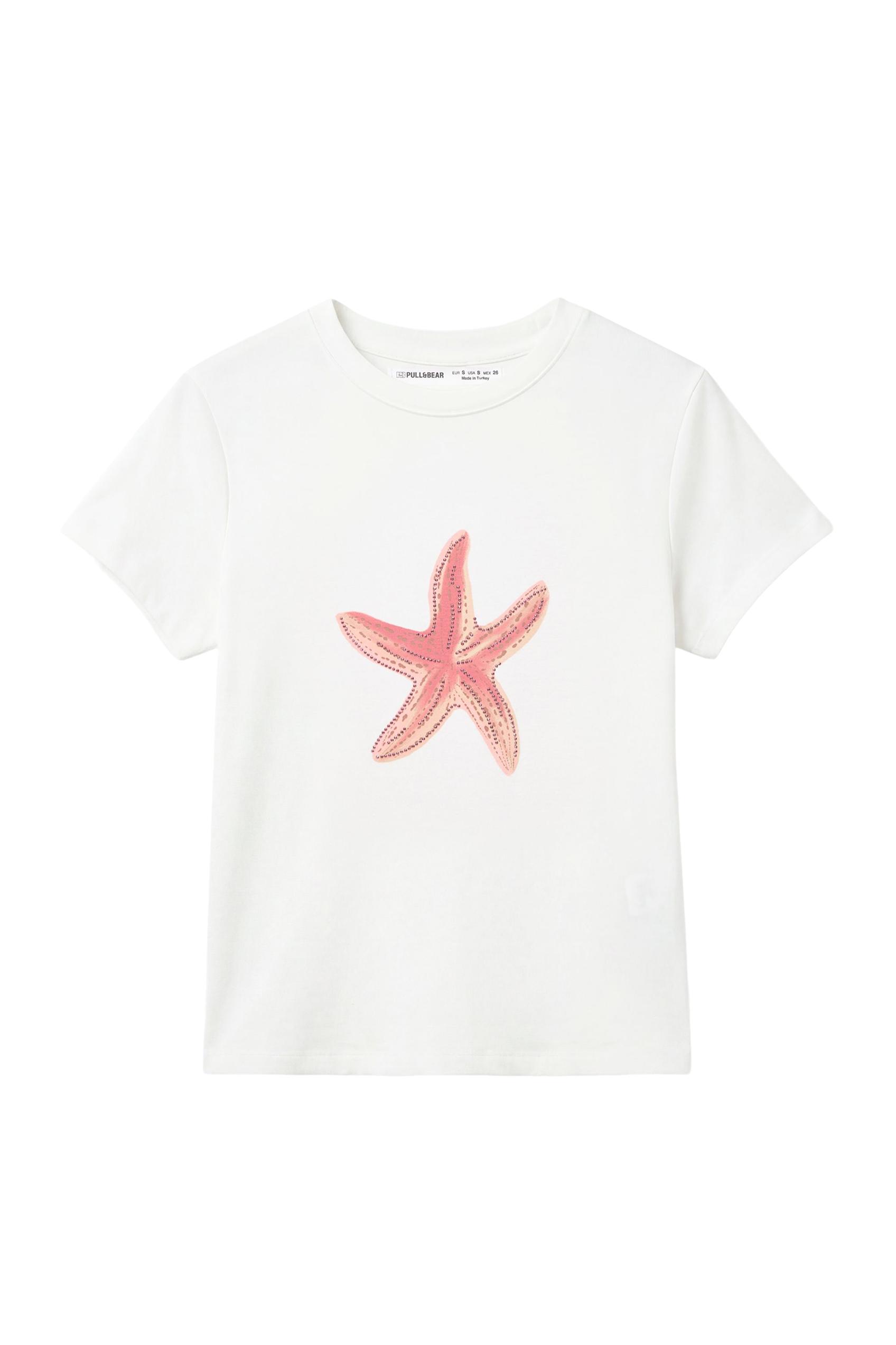 Rhinestone starfish T-shirt — White