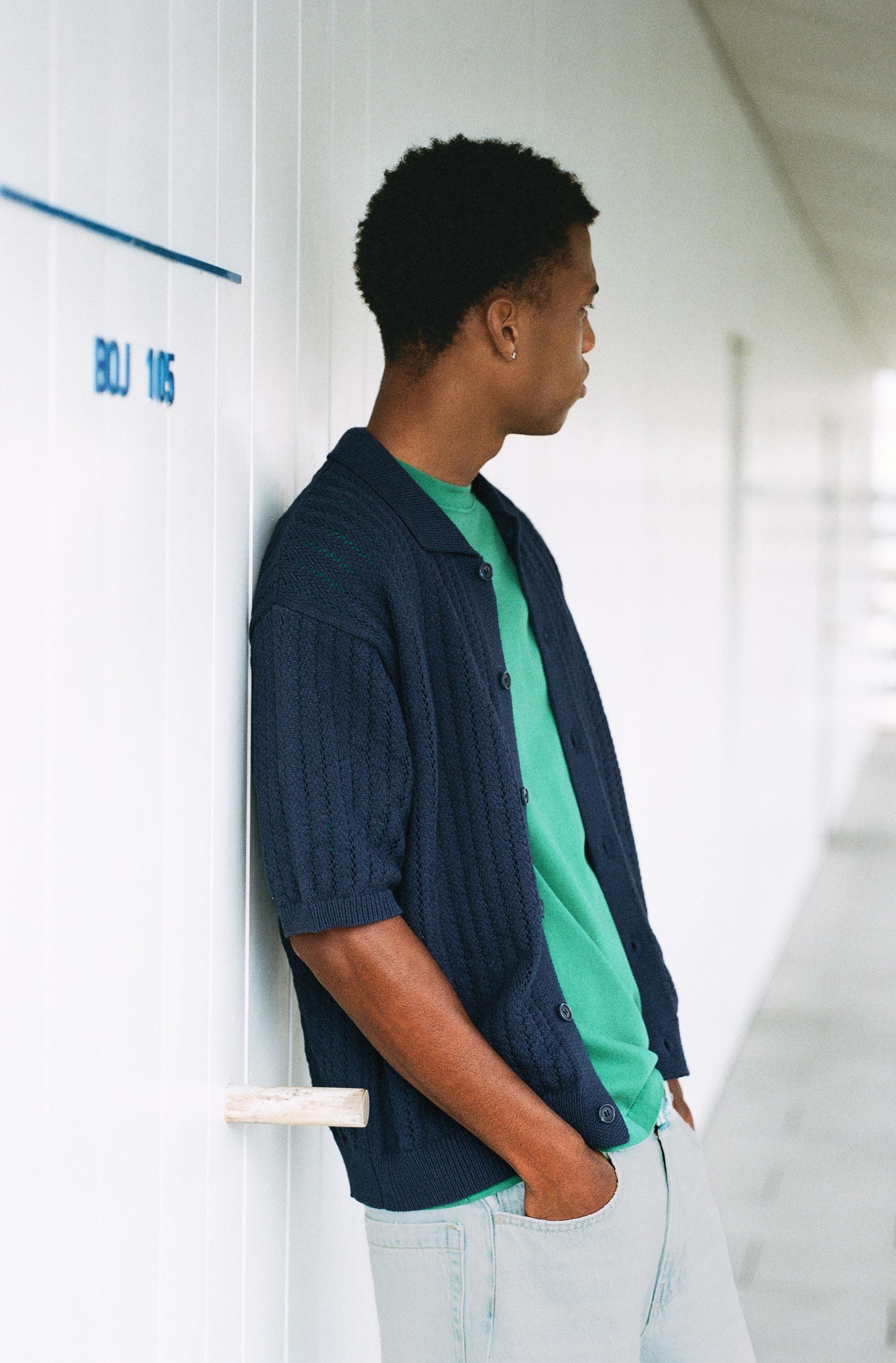 Cutwork knit shirt — Dark blue