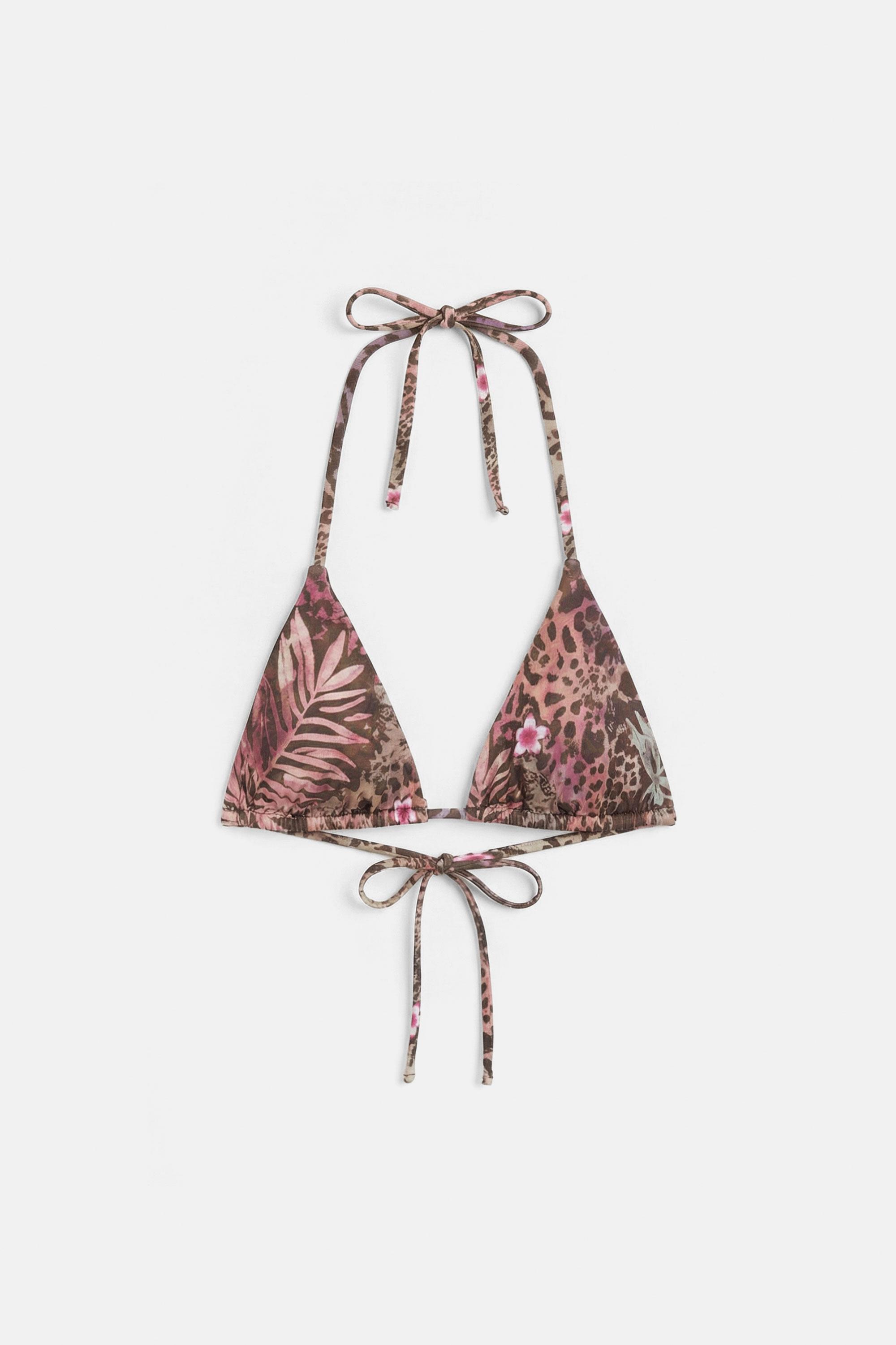 Printed triangle bikini top — Brown