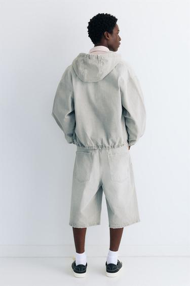 STWD hooded zip-up denim jacket — Pale grey 3