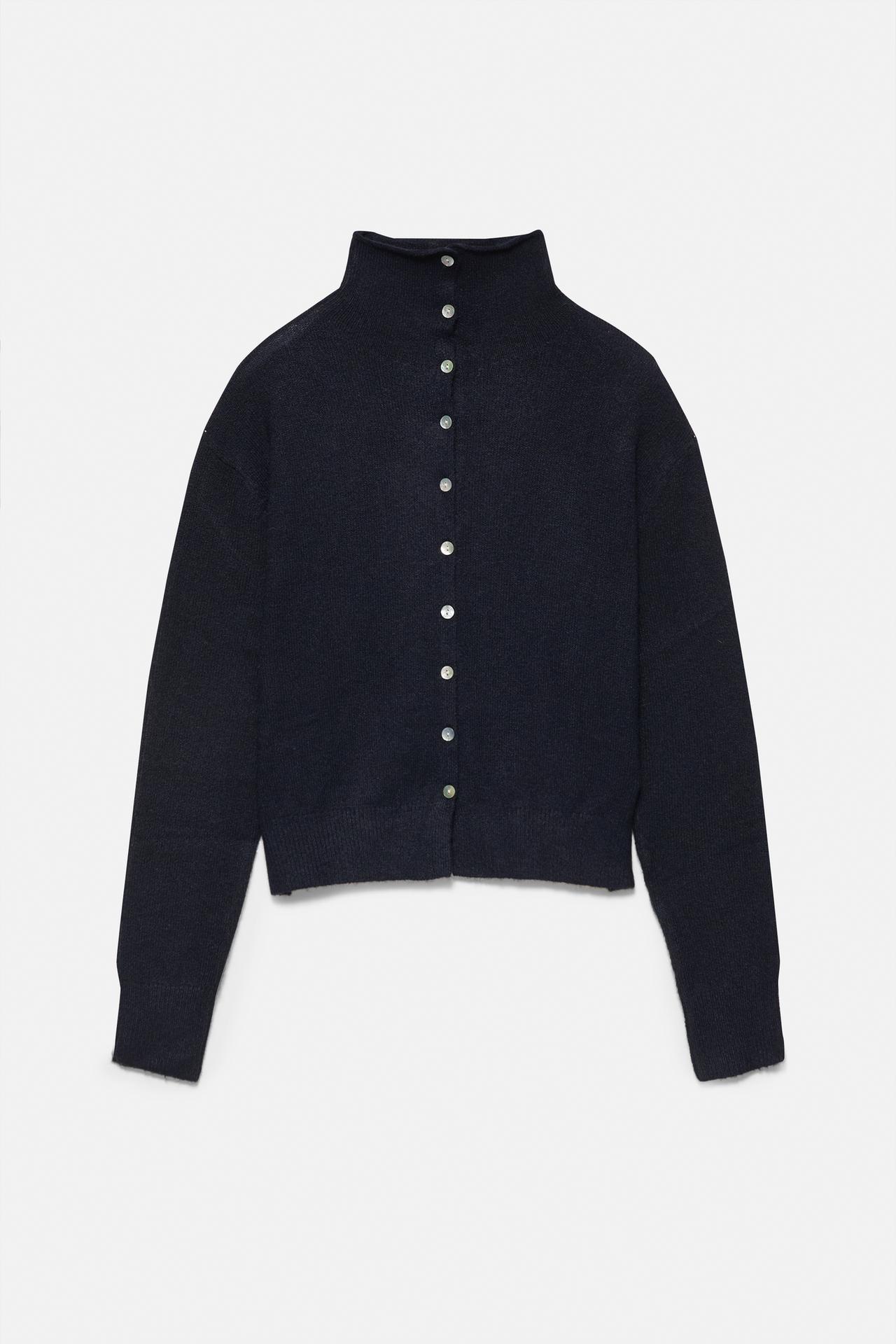 High neck buttoned cardigan — Navy