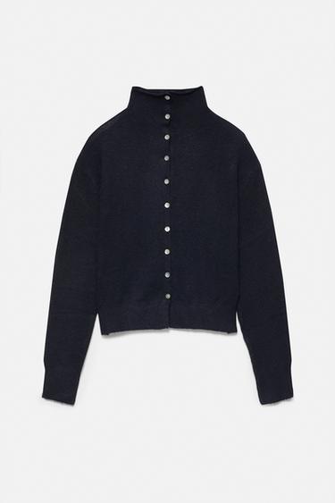High neck buttoned cardigan — Navy 6