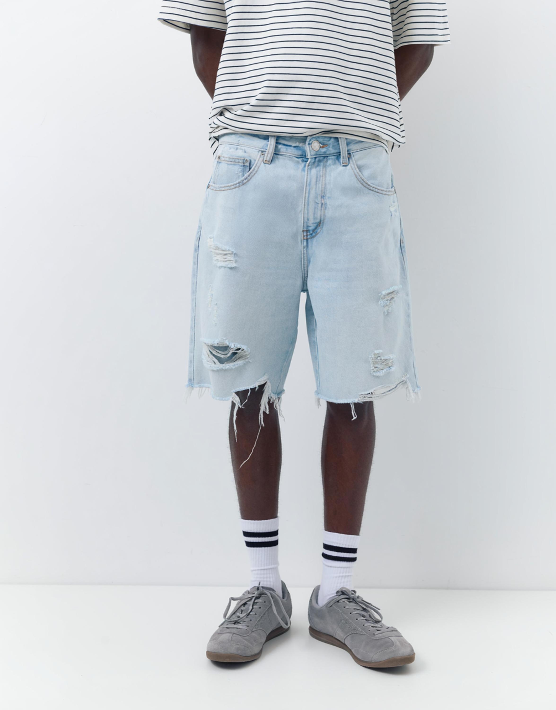 Straight-leg denim Bermuda shorts — Pale blue