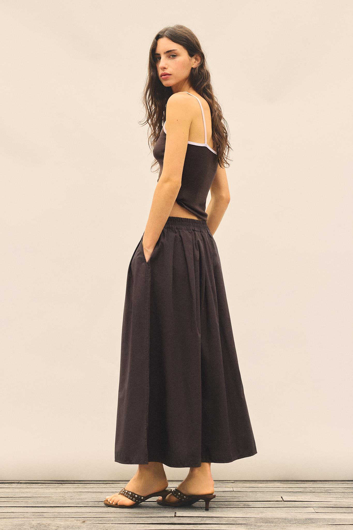 Long poplin skirt — Brown