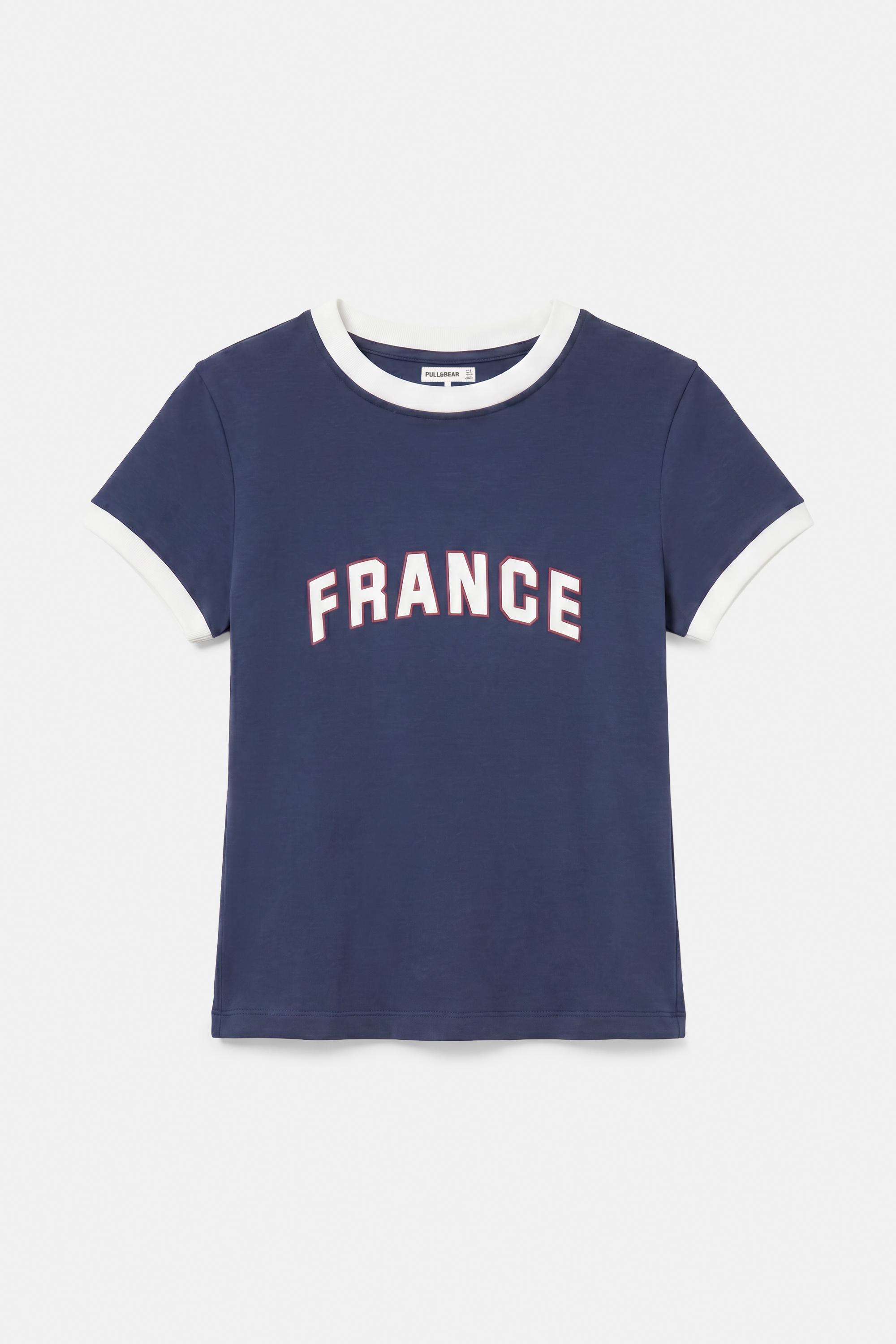 France grafik baskılı slim fit Tişört
