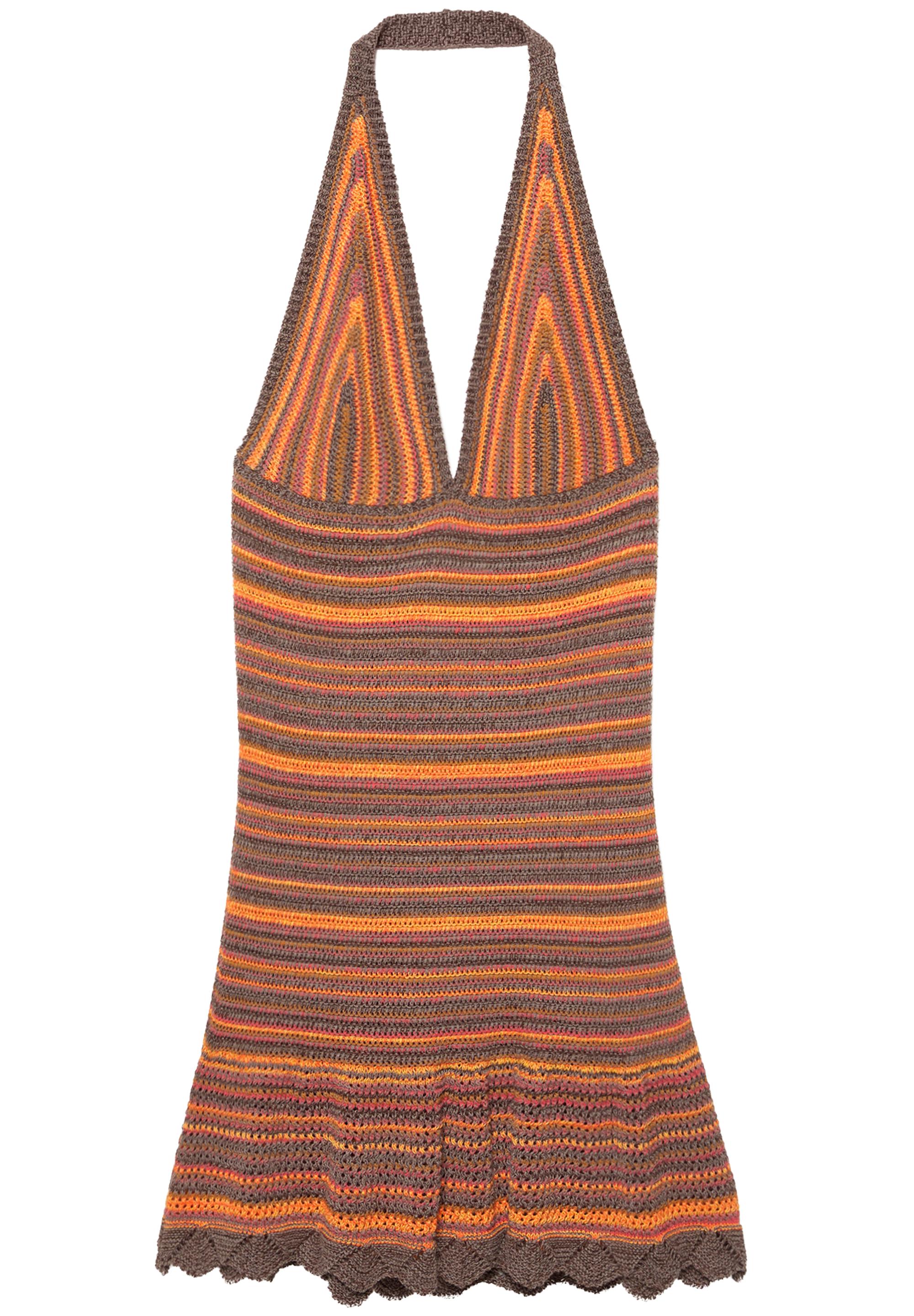 Short striped crochet dress — Orange