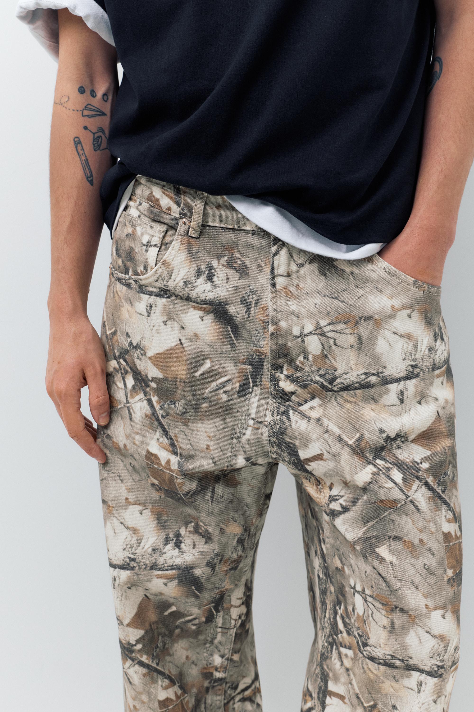 Printed trousers with pockets — Beige/Green