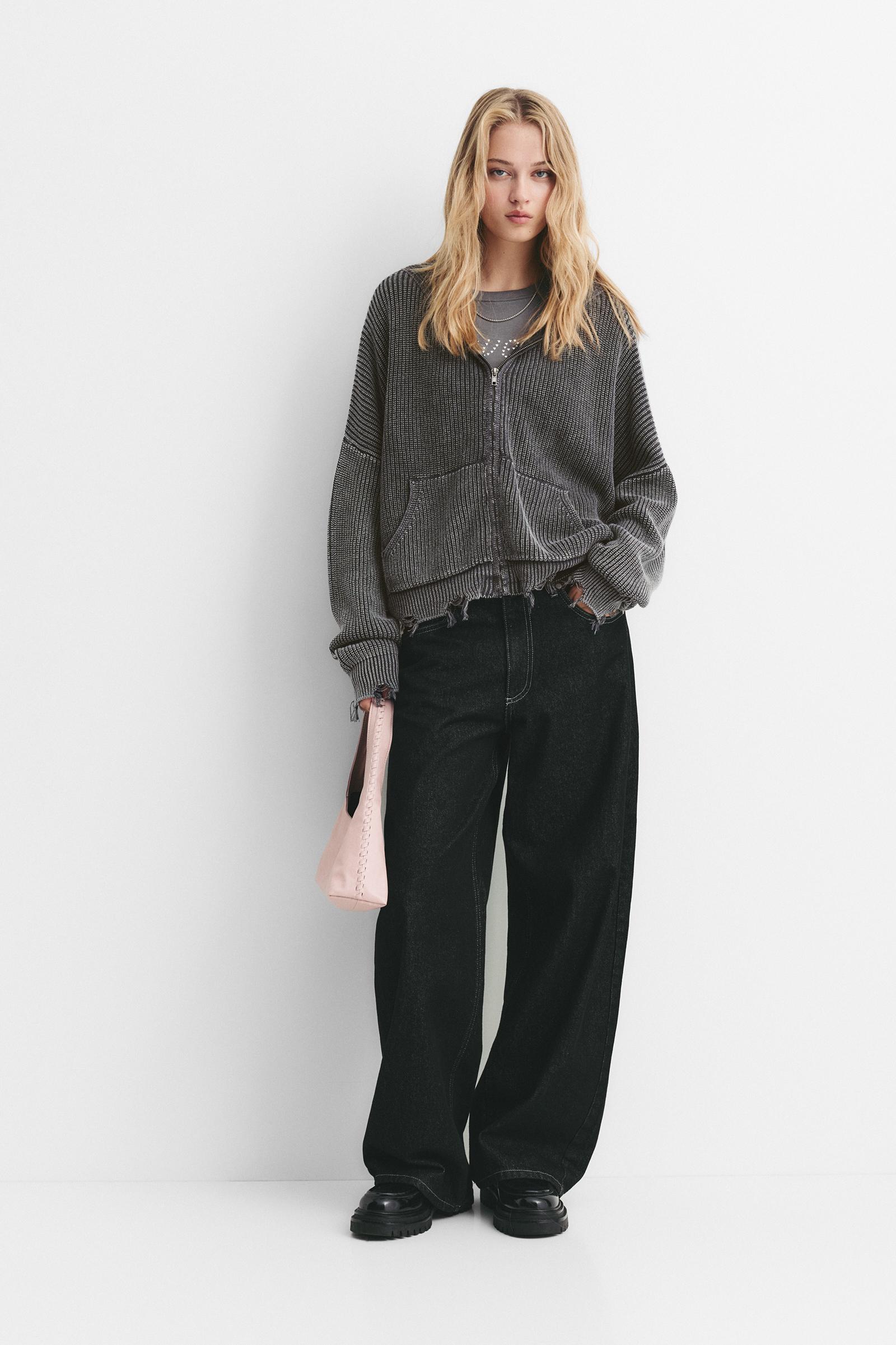 Strickcardigan Mit Reißverschluss Und Destroyed-Details