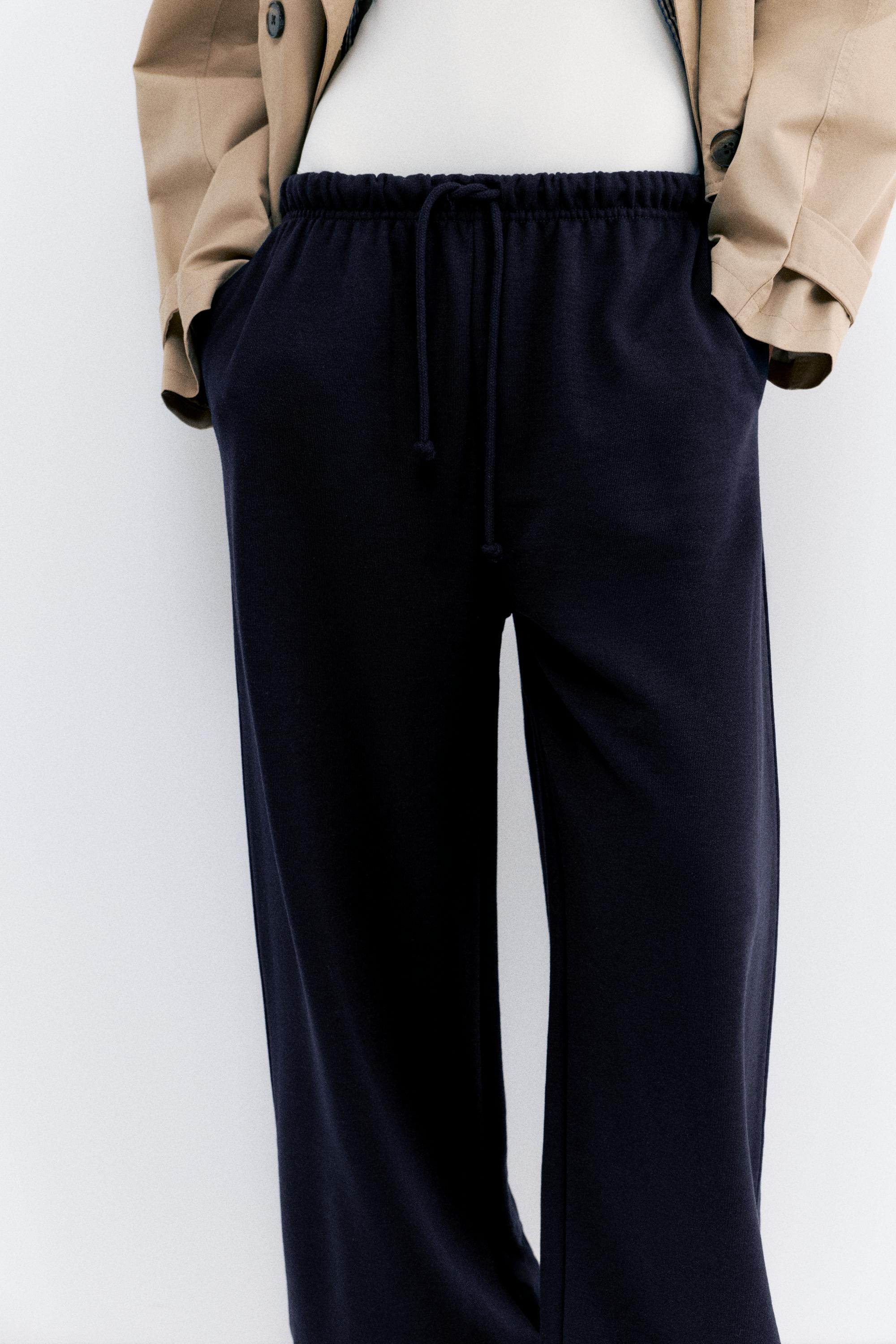 Wide-leg tracksuit bottoms with adjustable hem — Navy