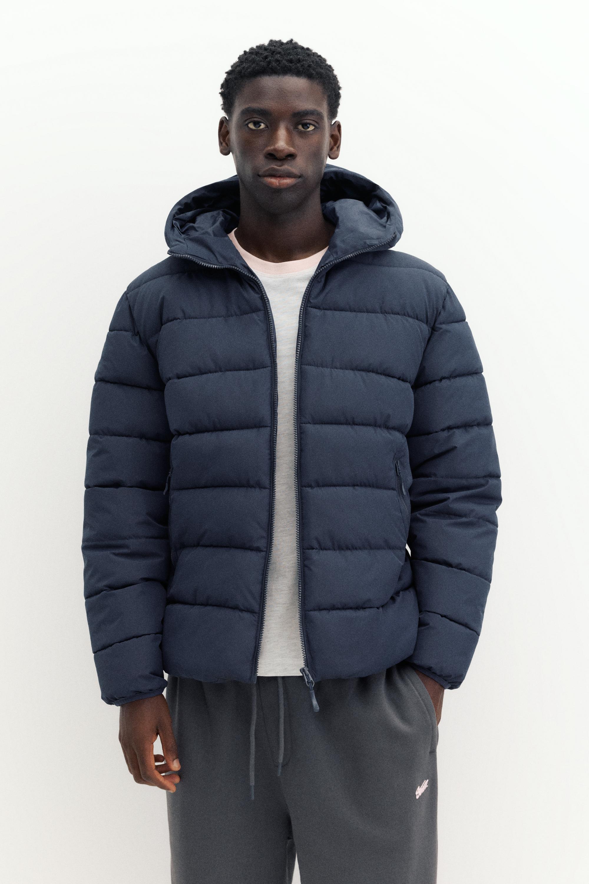 Puffer jacket with hood — Dark blue