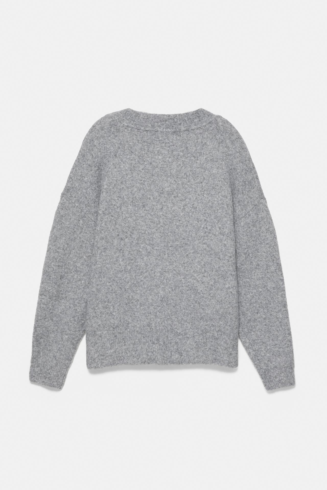 Boxy V-neck jumper — Grey marl