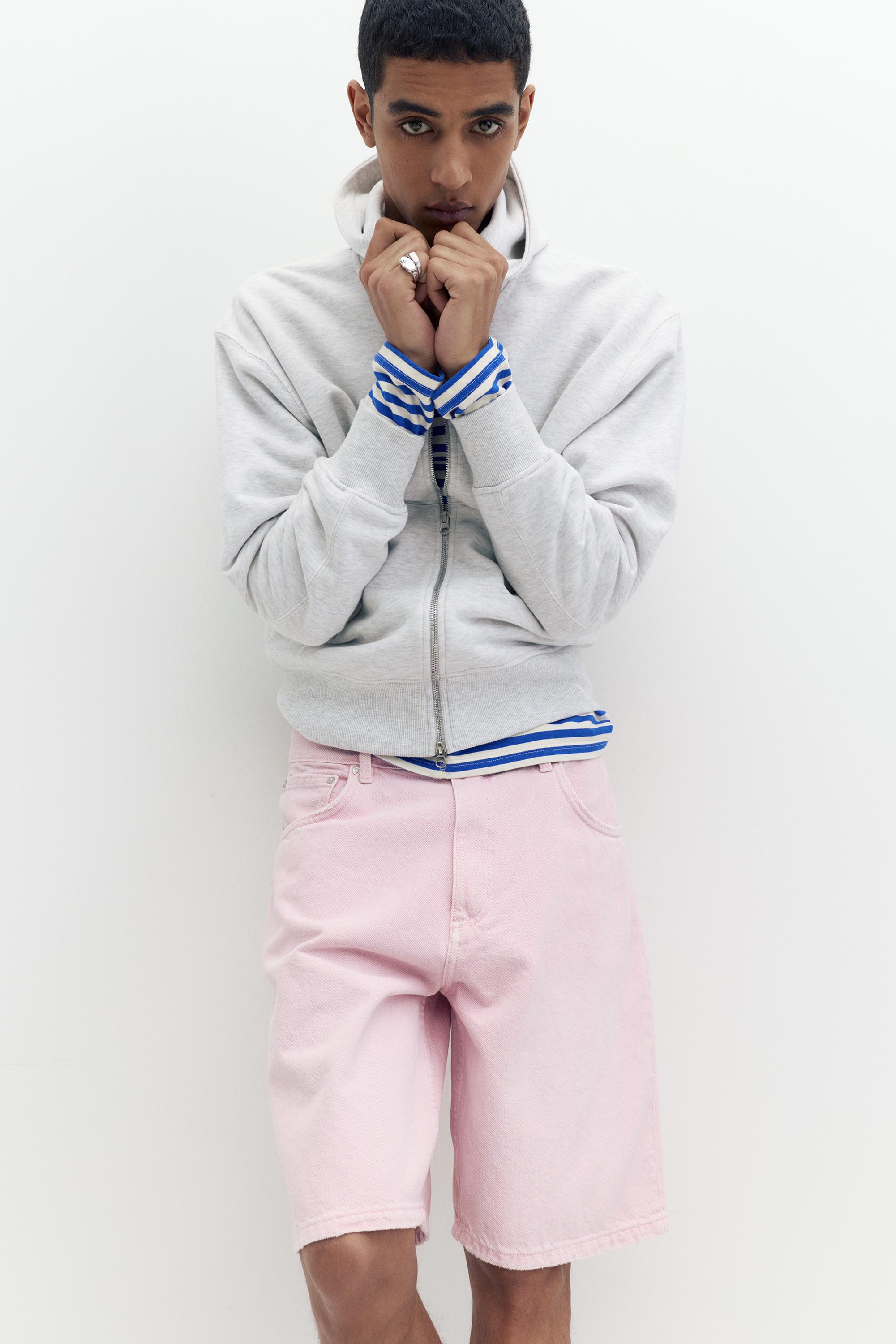 Baggy denim Bermuda shorts — Rose pink
