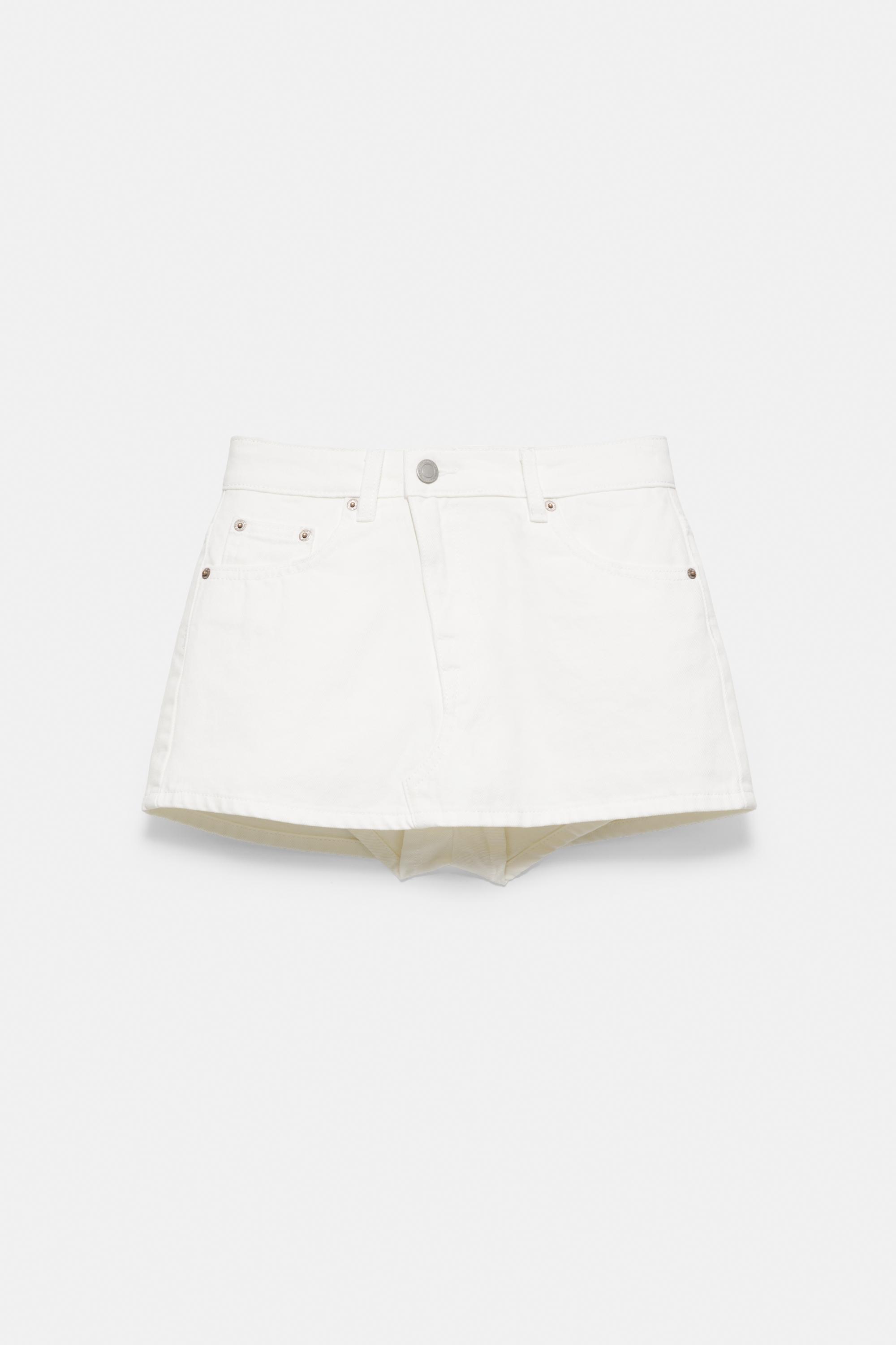 Cross-waist denim skort — White