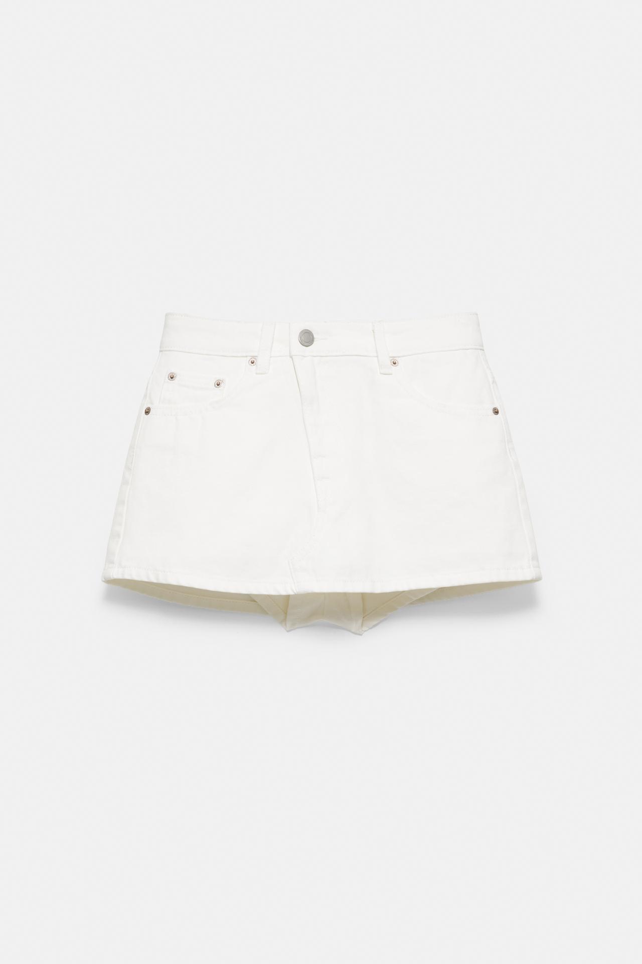Cross-waist denim skort — White