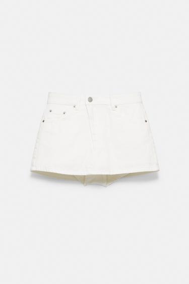 Cross-waist denim skort — White 7