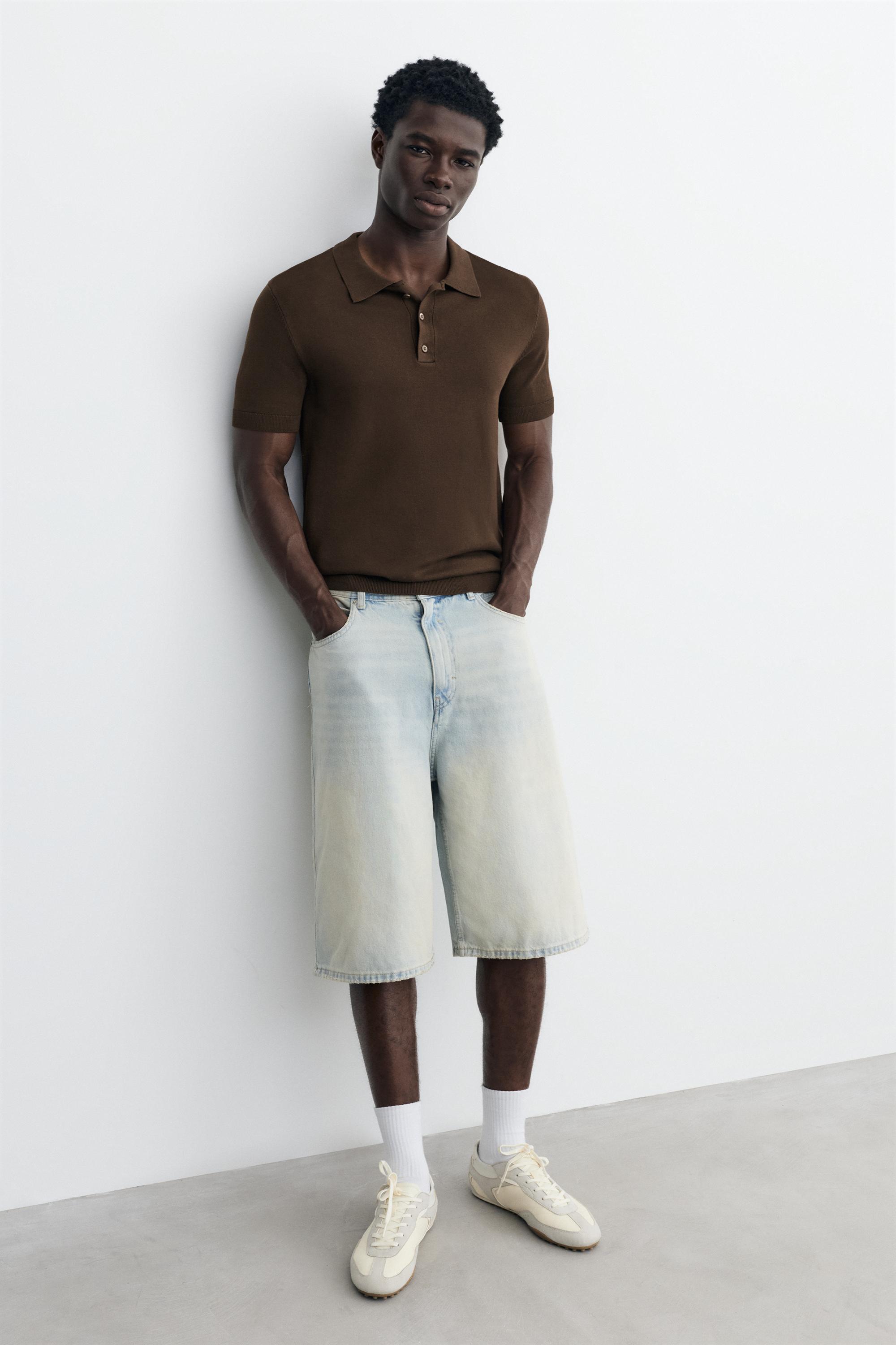 Short sleeve knit polo shirt — Chocolate