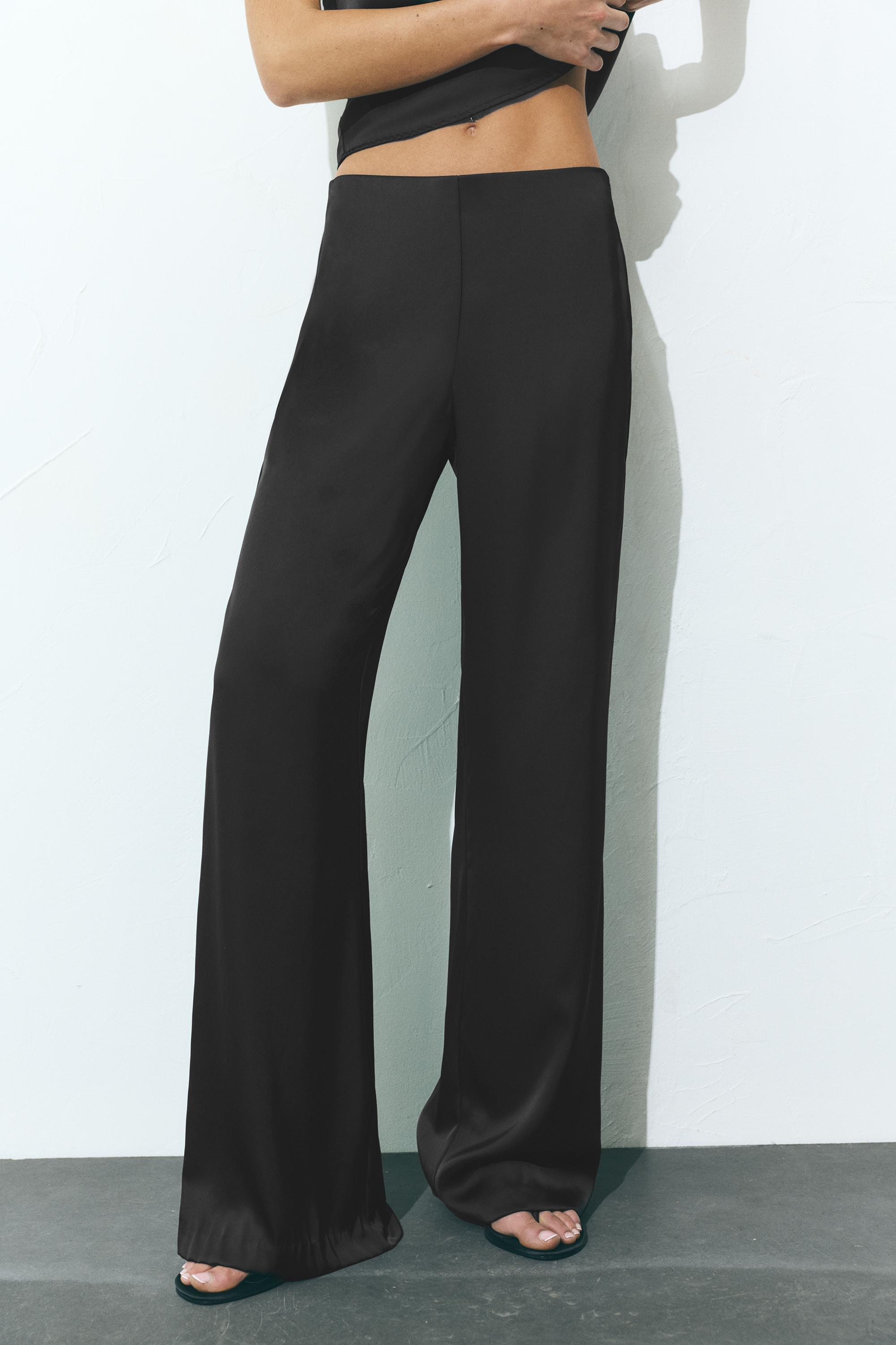 Satin straight-leg trousers — Black