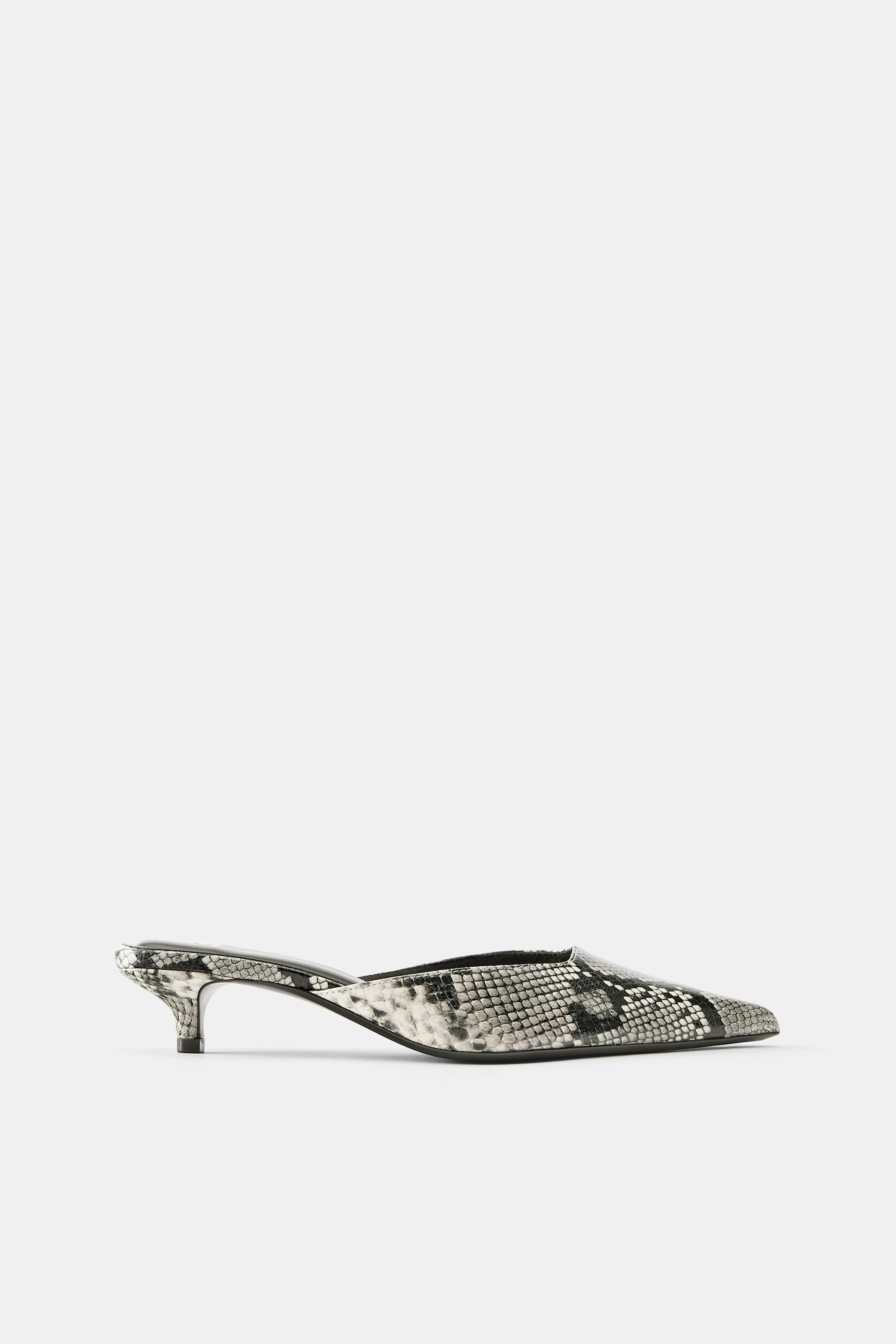 Snakeskin print mule heels — Contrast
