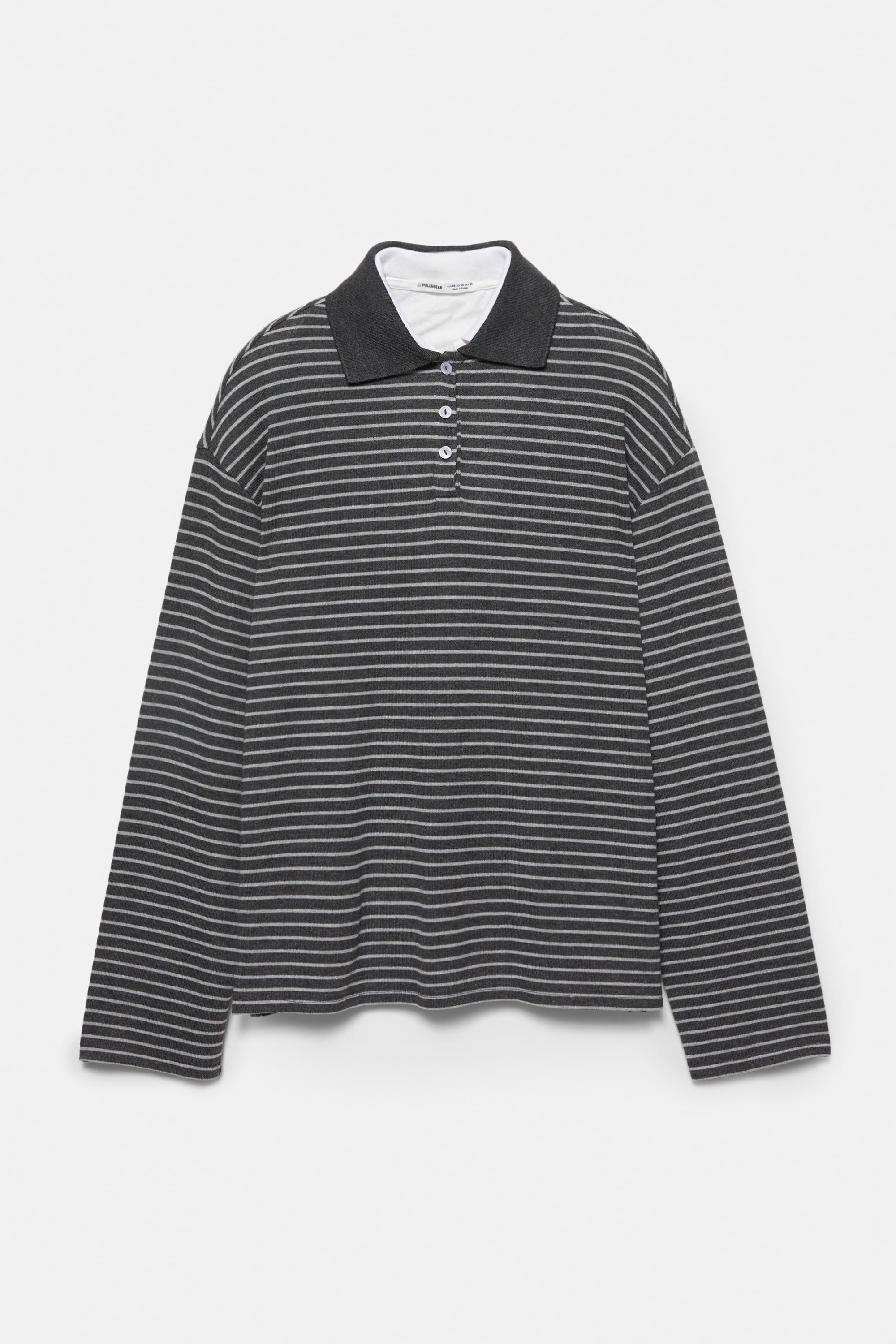 Striped polo shirt with double collar