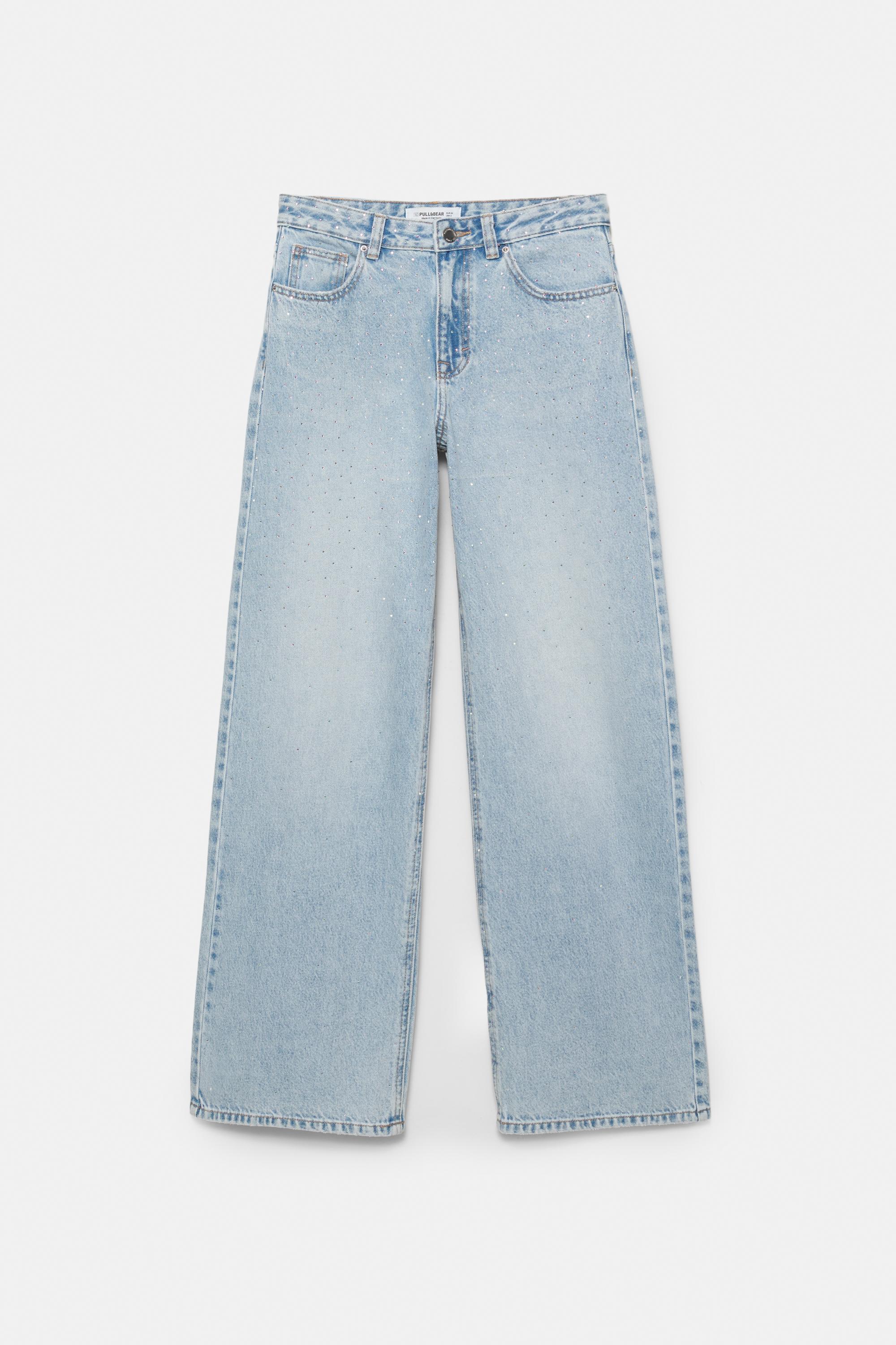 Straight-leg baggy jeans with rhinestones