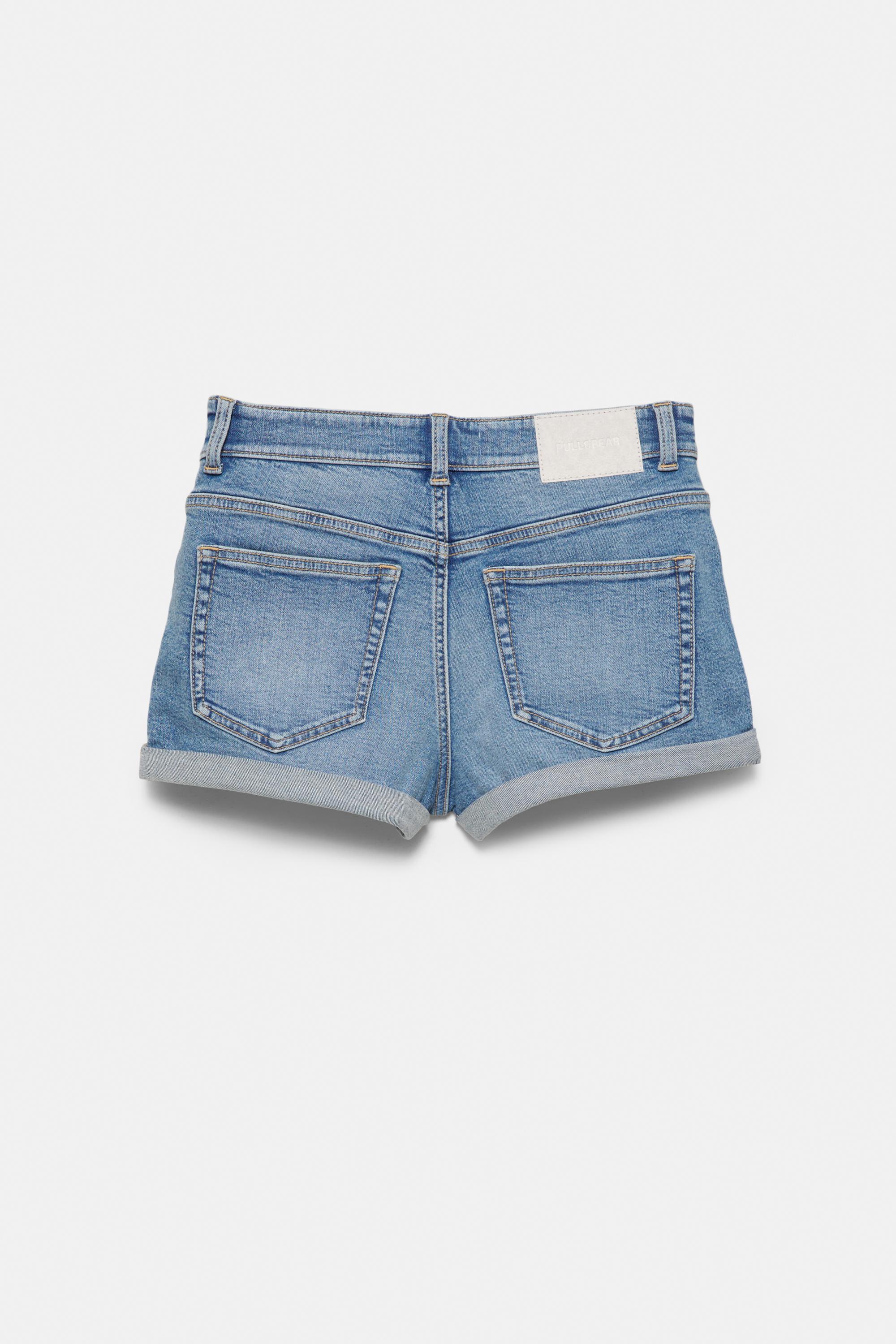 Orta bel denim şort - Görsel 4